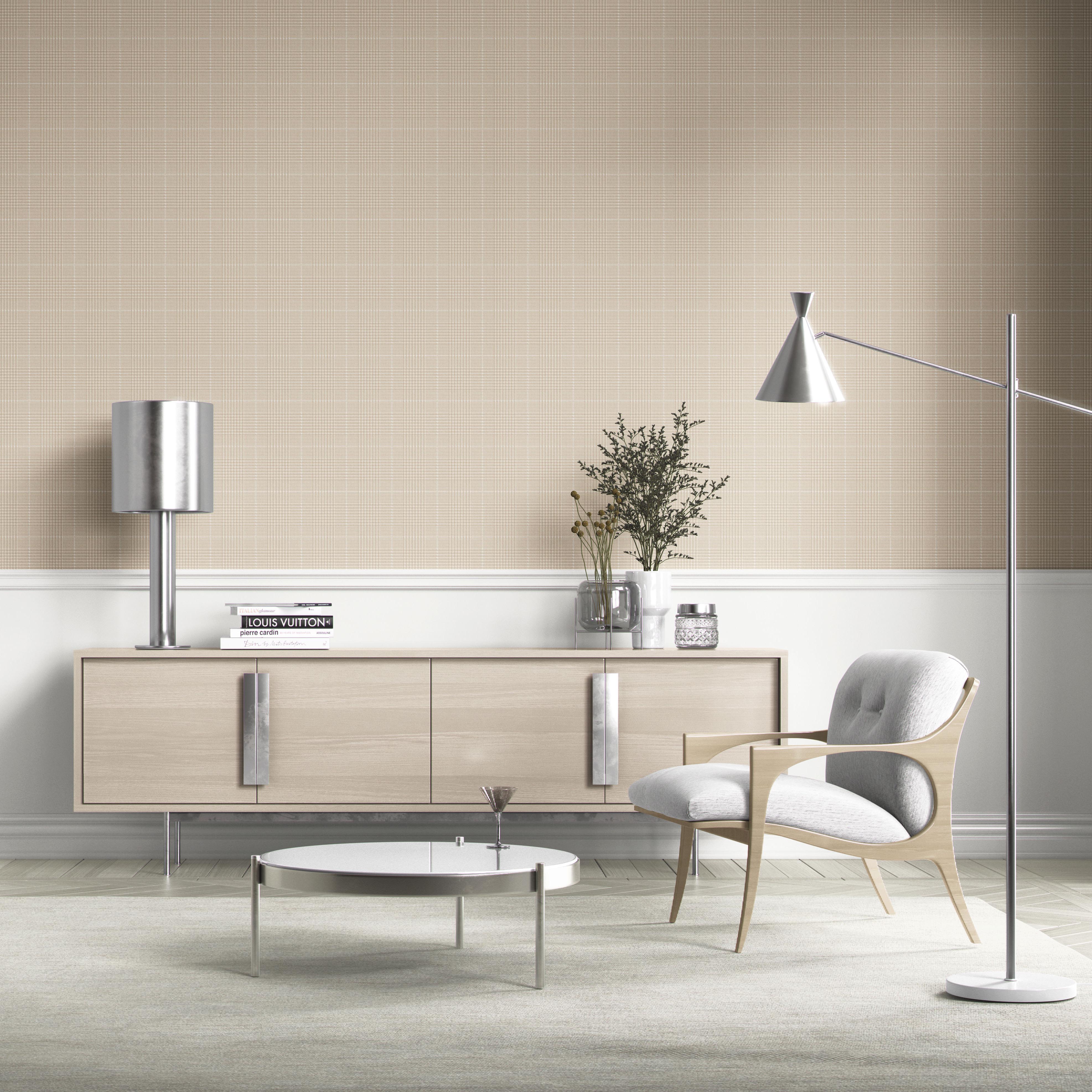 Neutral Plain/ Textured Check Kitchen Wallpaper Sample (Buttery Beige)