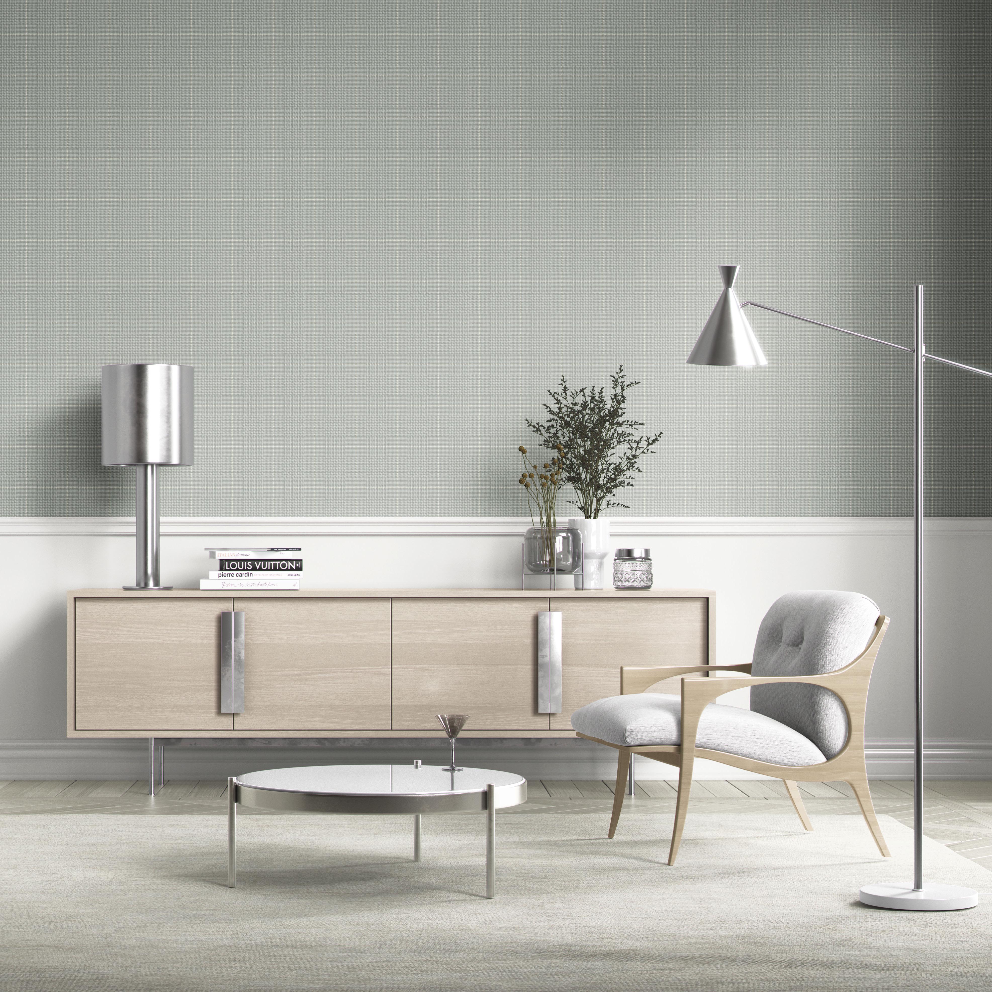 Neutral Plain/ Textured Check Kitchen Wallpaper (Sage Gray)