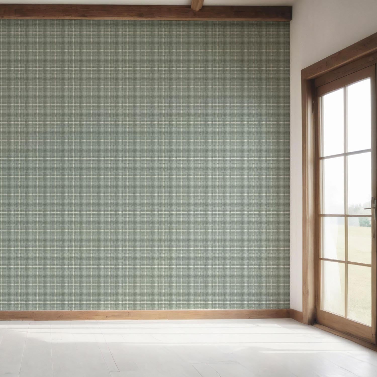 Plain/ Textured Check Bedroom Wallpaper Sample (Sage Green)