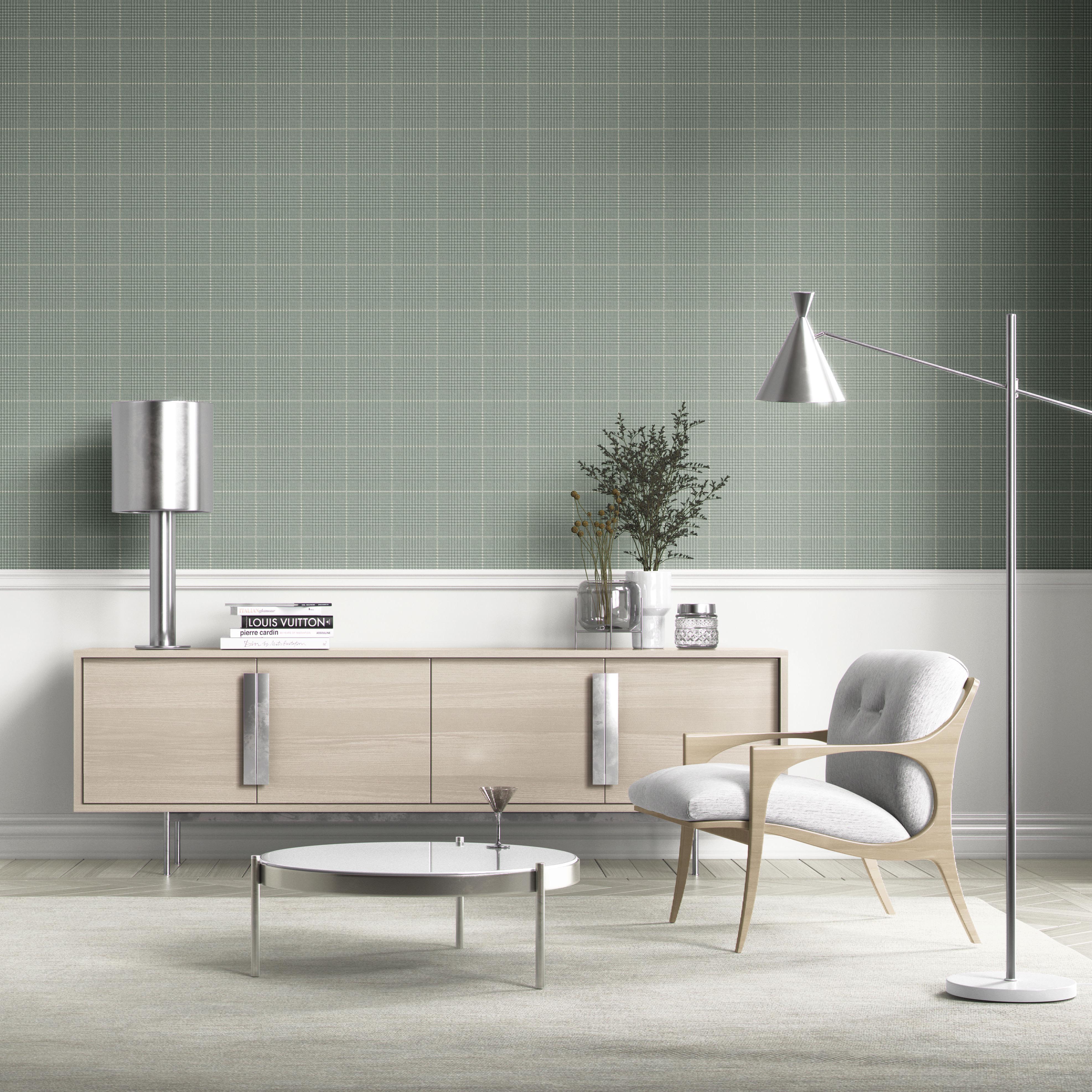 Plain/ Textured Check Kitchen Wallpaper (Sage Green)