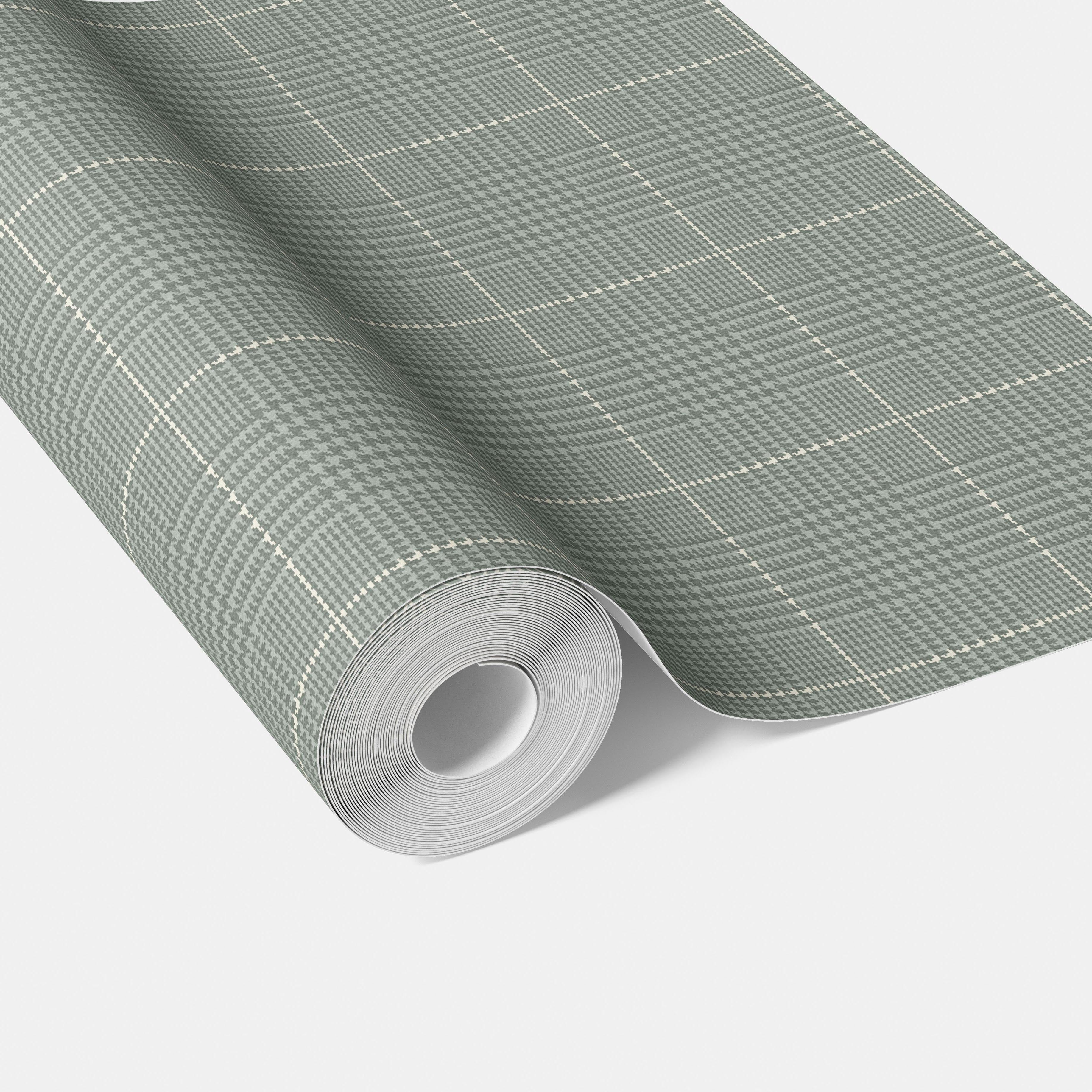 Plain/ Textured Check Traditional Wallpaper Sample (Sage Green)