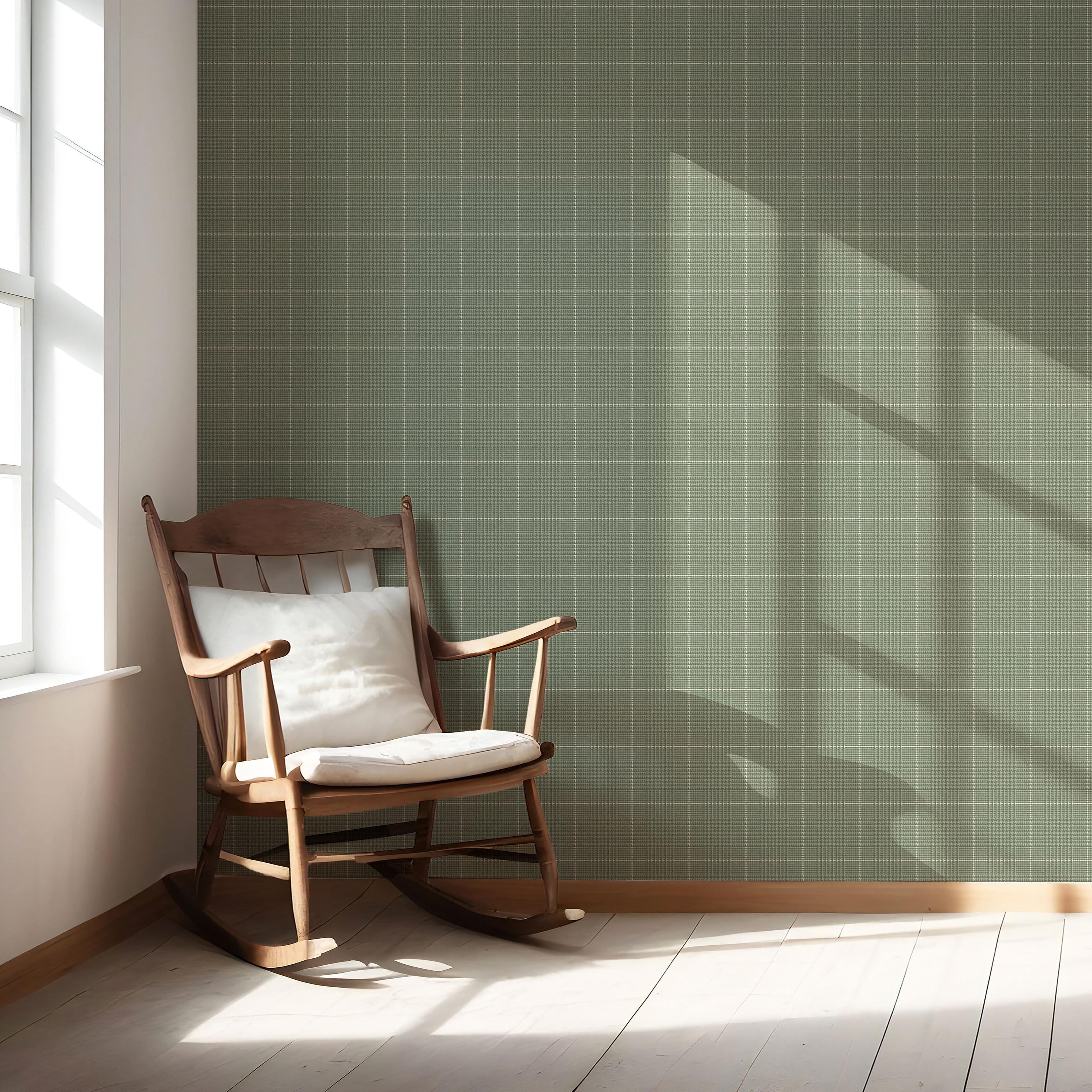 Plain/ Textured Check Nursery Wallpaper (Gray-Green)