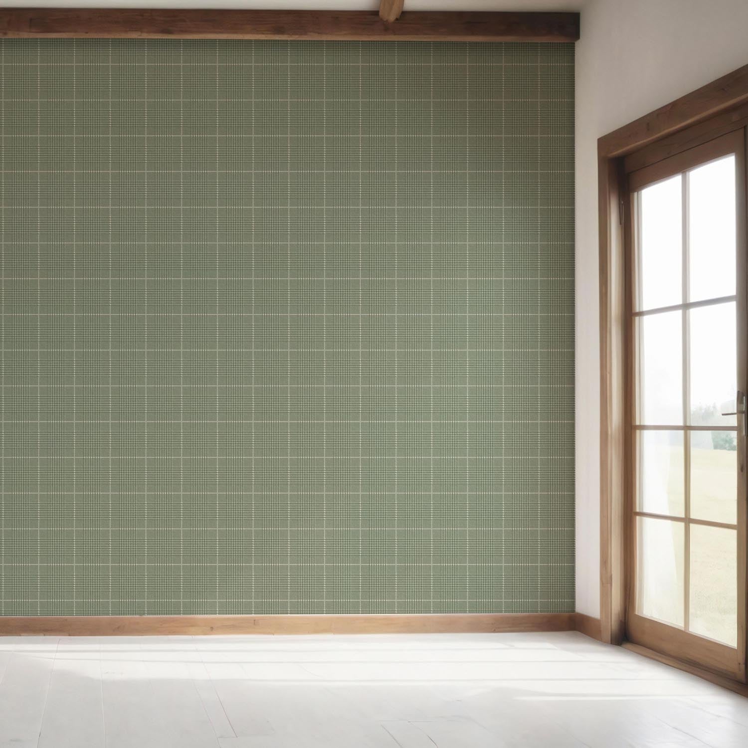 Plain/ Textured Check Bedroom Wallpaper (Gray-Green)
