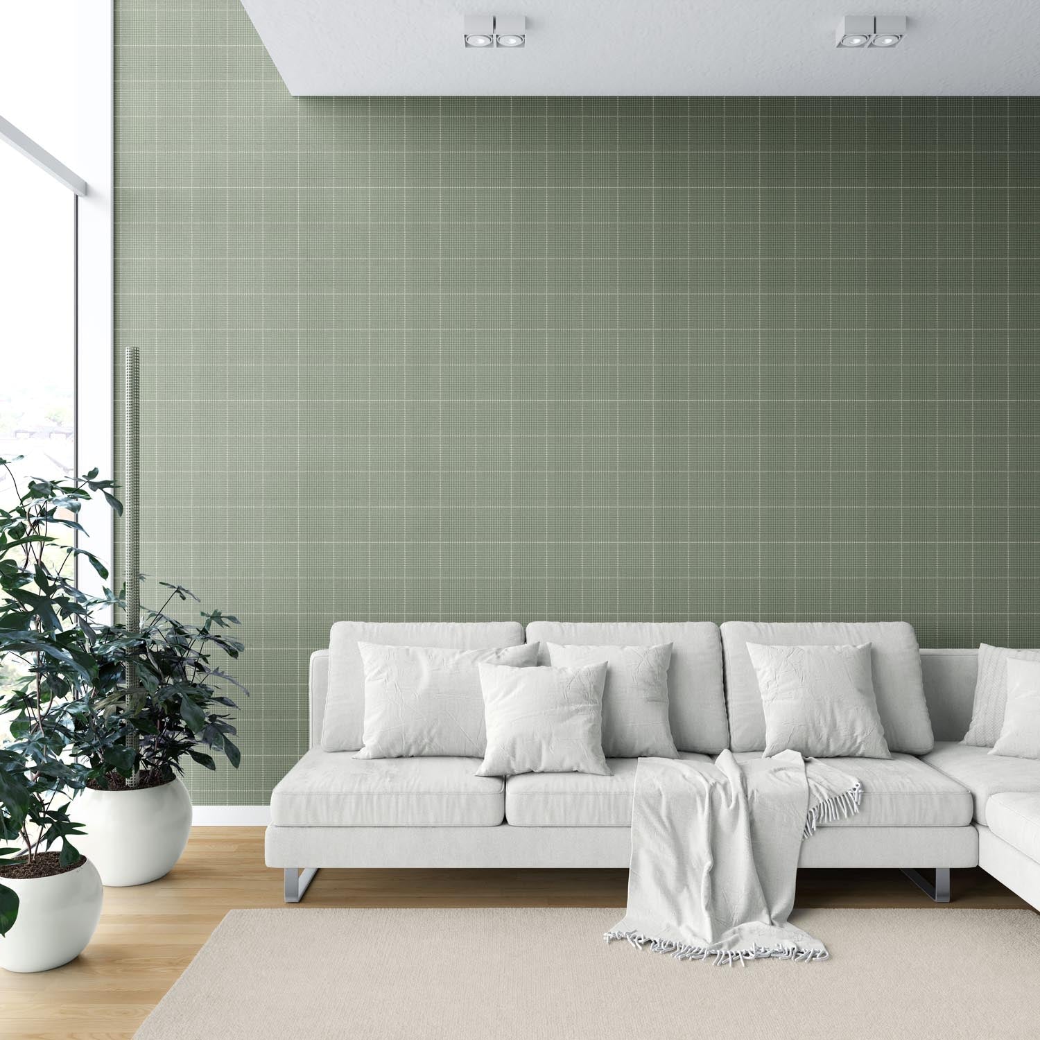 Plain/ Textured Check Shower Toilet Wallpaper (Gray-Green)