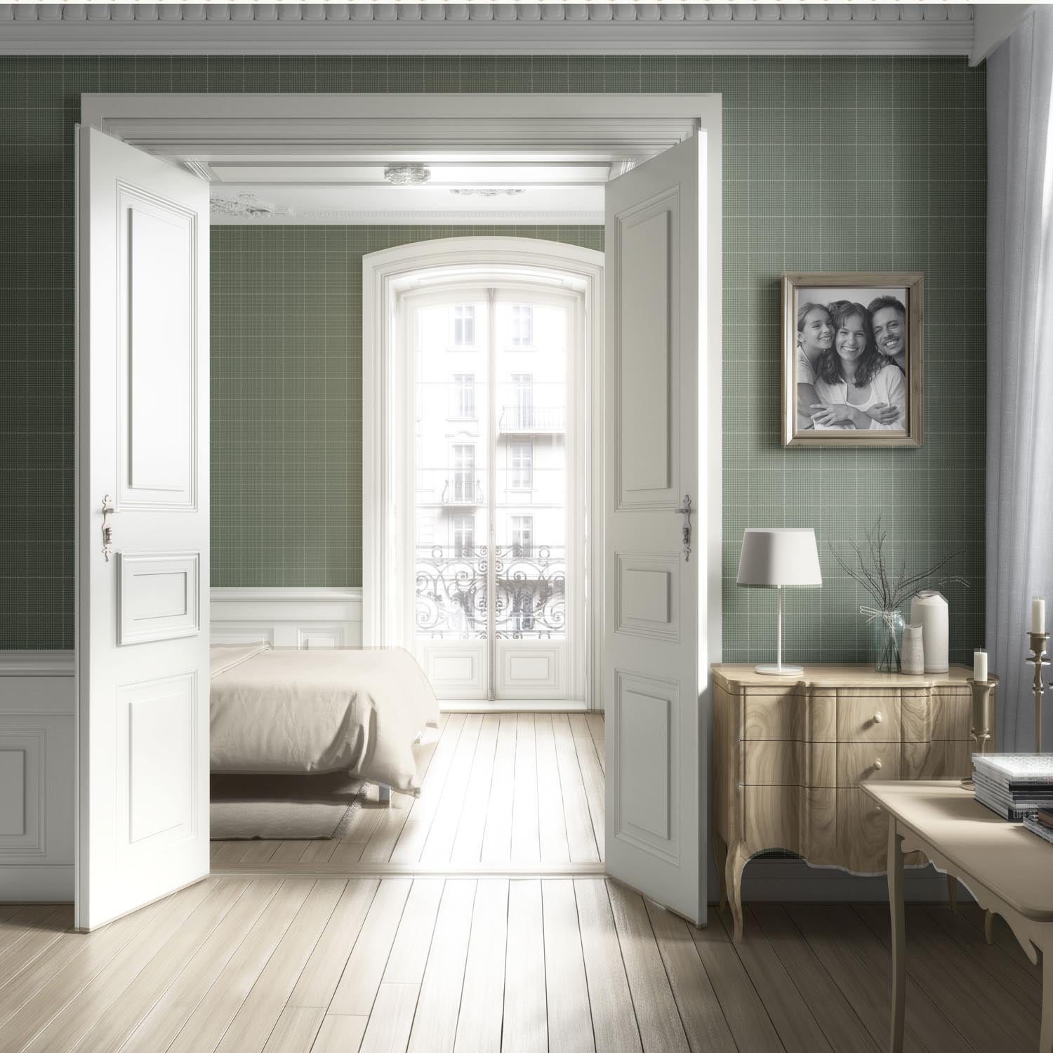Plain/ Textured Check Living Room Wallpaper (Gray-Green)