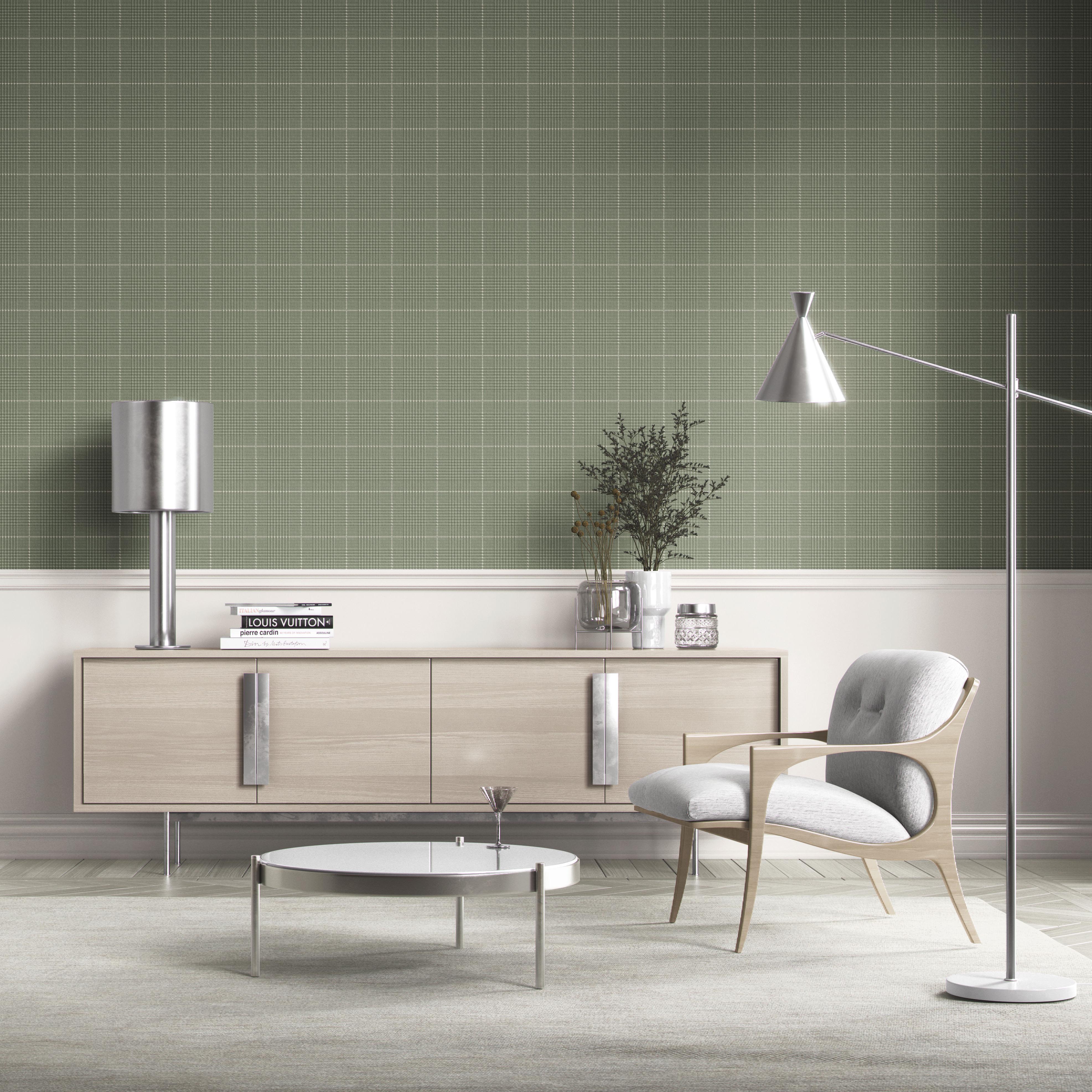 Plain/ Textured Check Kitchen Wallpaper (Gray-Green)
