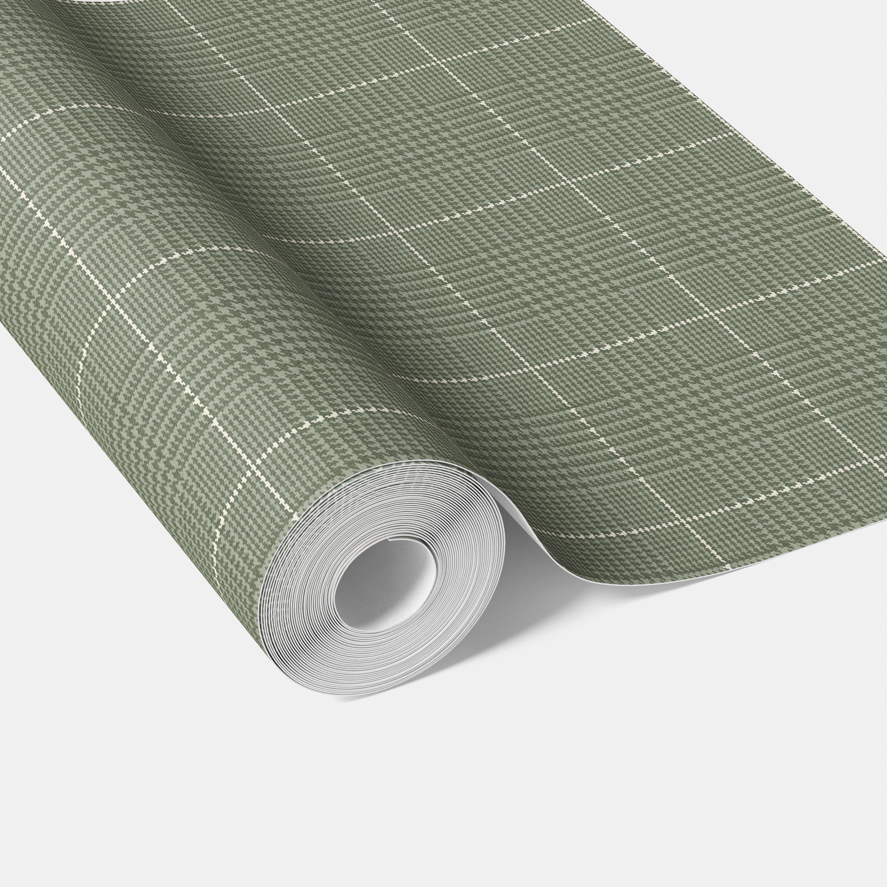 Plain/ Textured Check Traditional Wallpaper Sample (Gray-Green)
