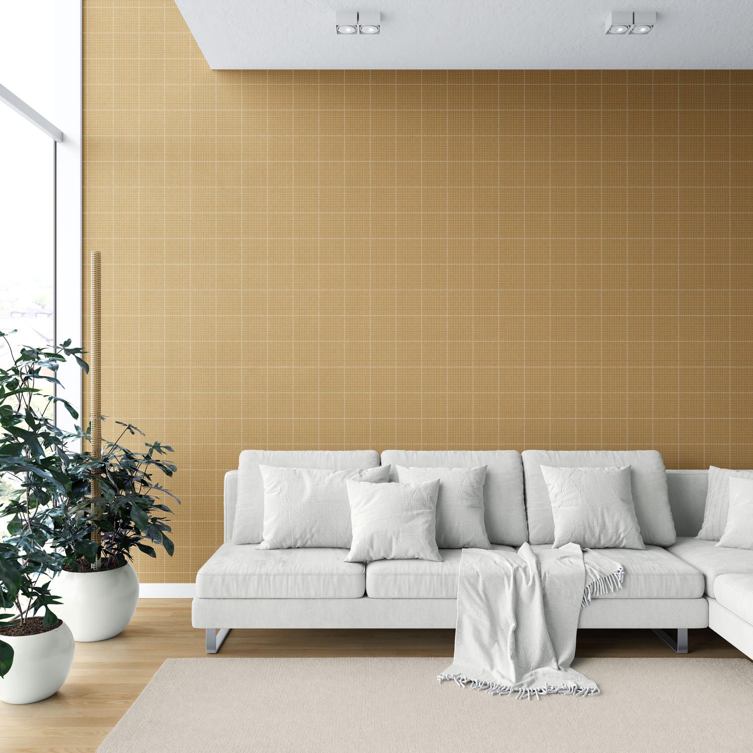 Plain/ Textured Check Shower Toilet Wallpaper Sample (Honey Yellow)
