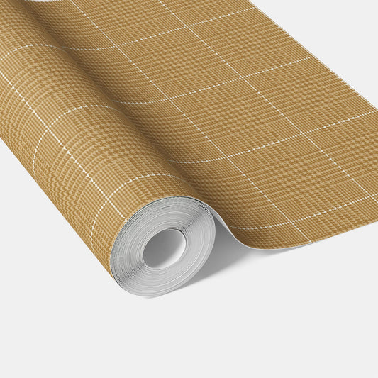 Plain/ Textured Check Traditional Wallpaper Sample (Honey Yellow)