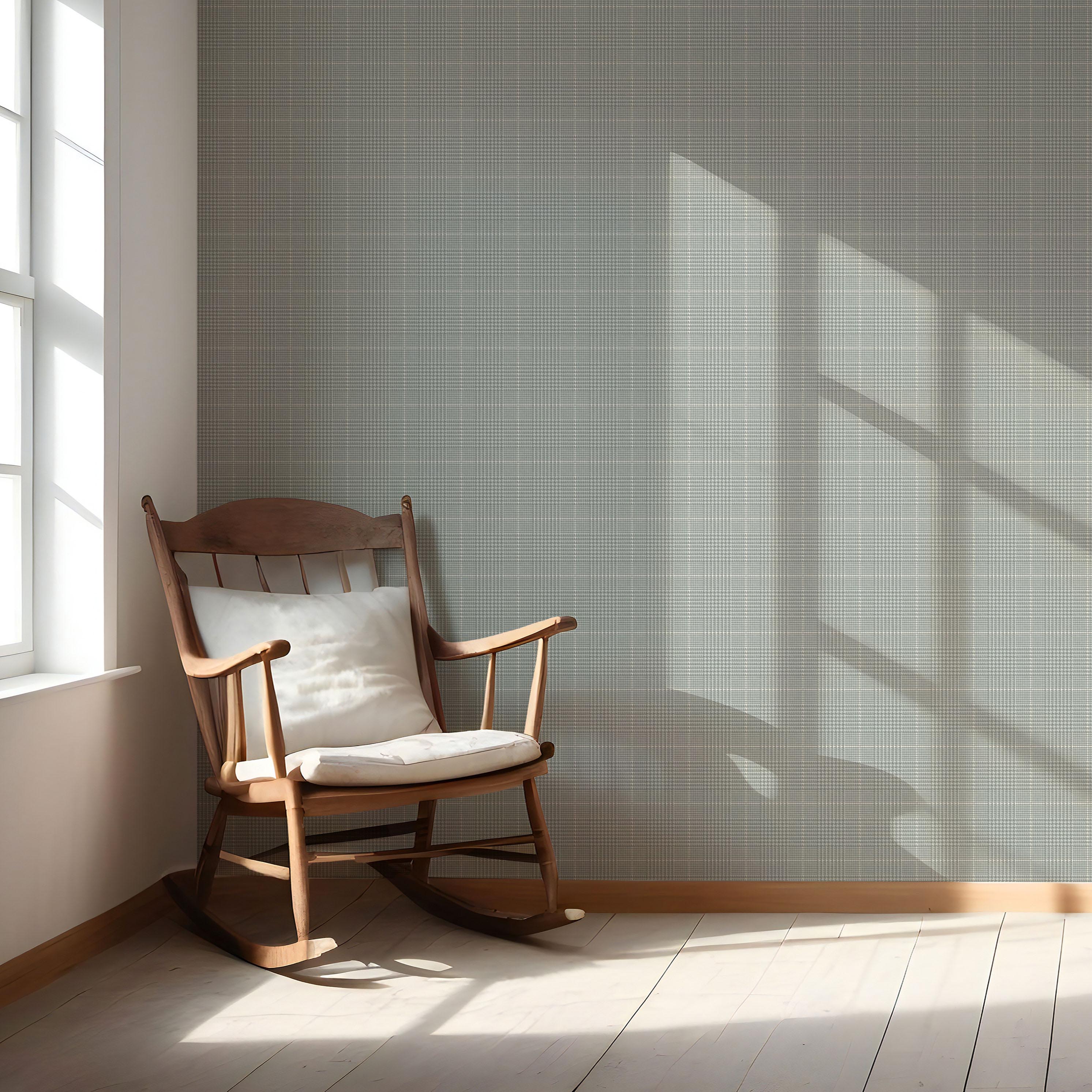 Neutral Plain/ Textured Check Nursery Wallpaper (Sage Gray)
