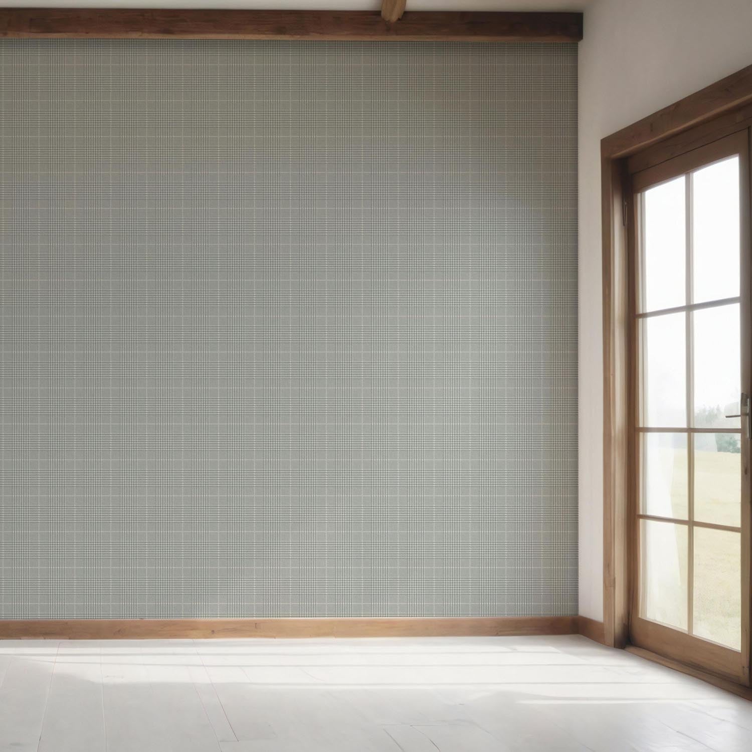 Neutral Plain/ Textured Check Bedroom Wallpaper (Sage Gray)