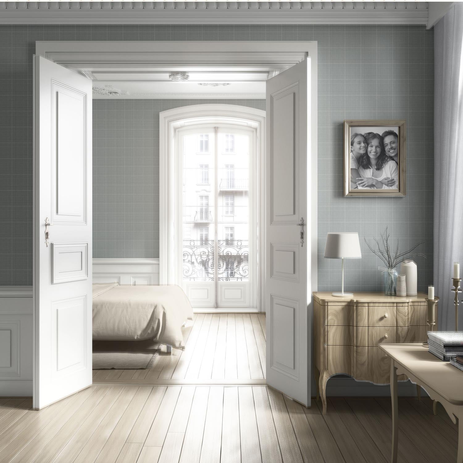 Neutral Plain/ Textured Check Living Room Wallpaper (Sage Gray)