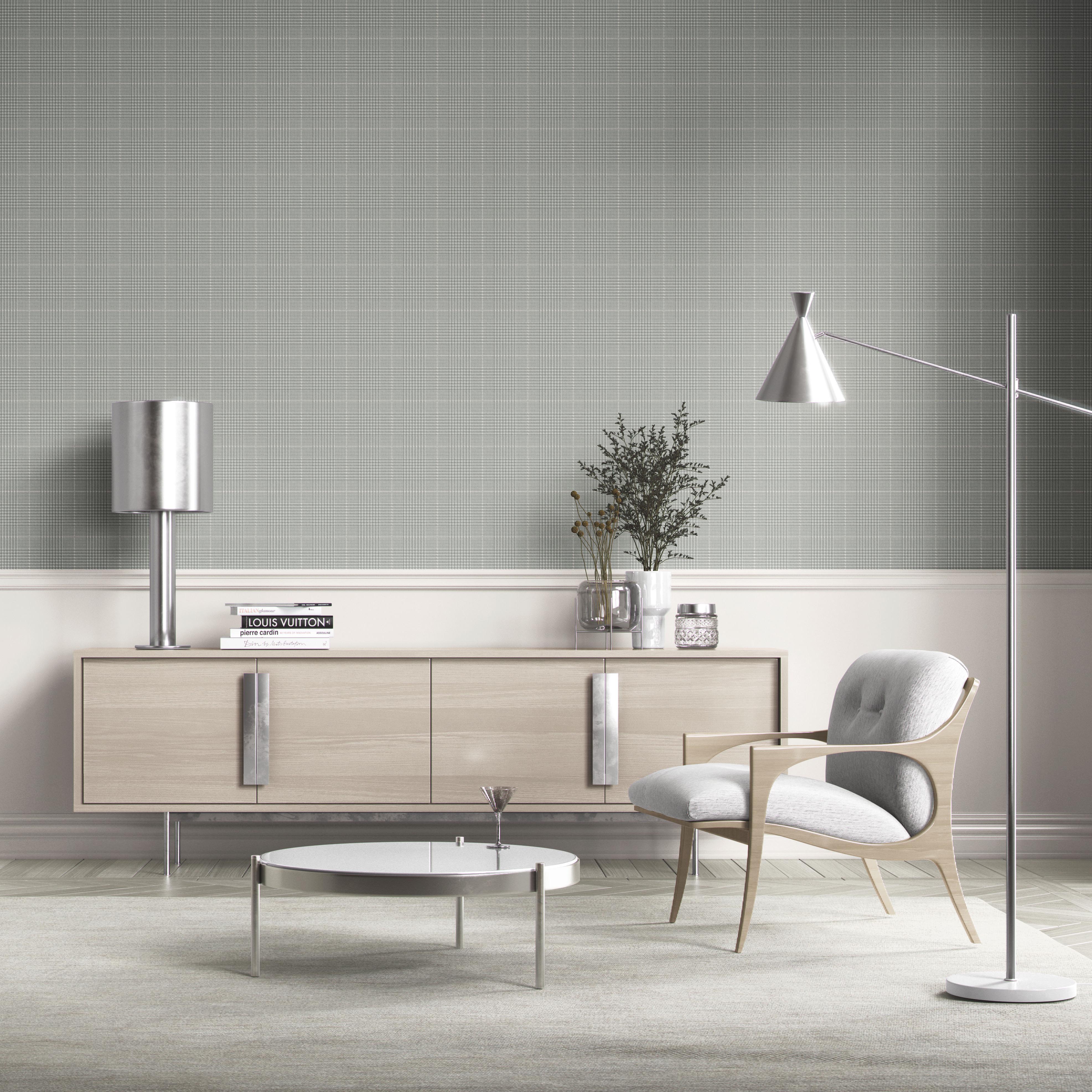 Neutral Plain/ Textured Check Kitchen Wallpaper (Sage Gray)