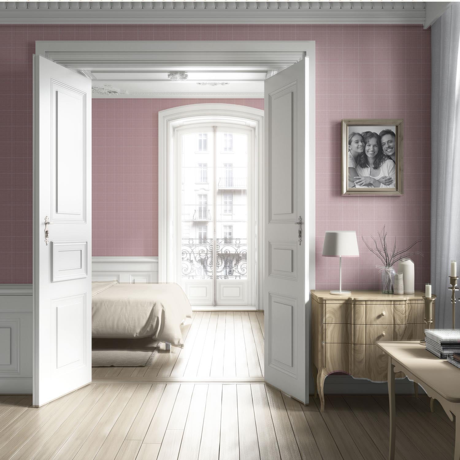 Plain/ Textured Check Living Room Wallpaper (Pink)