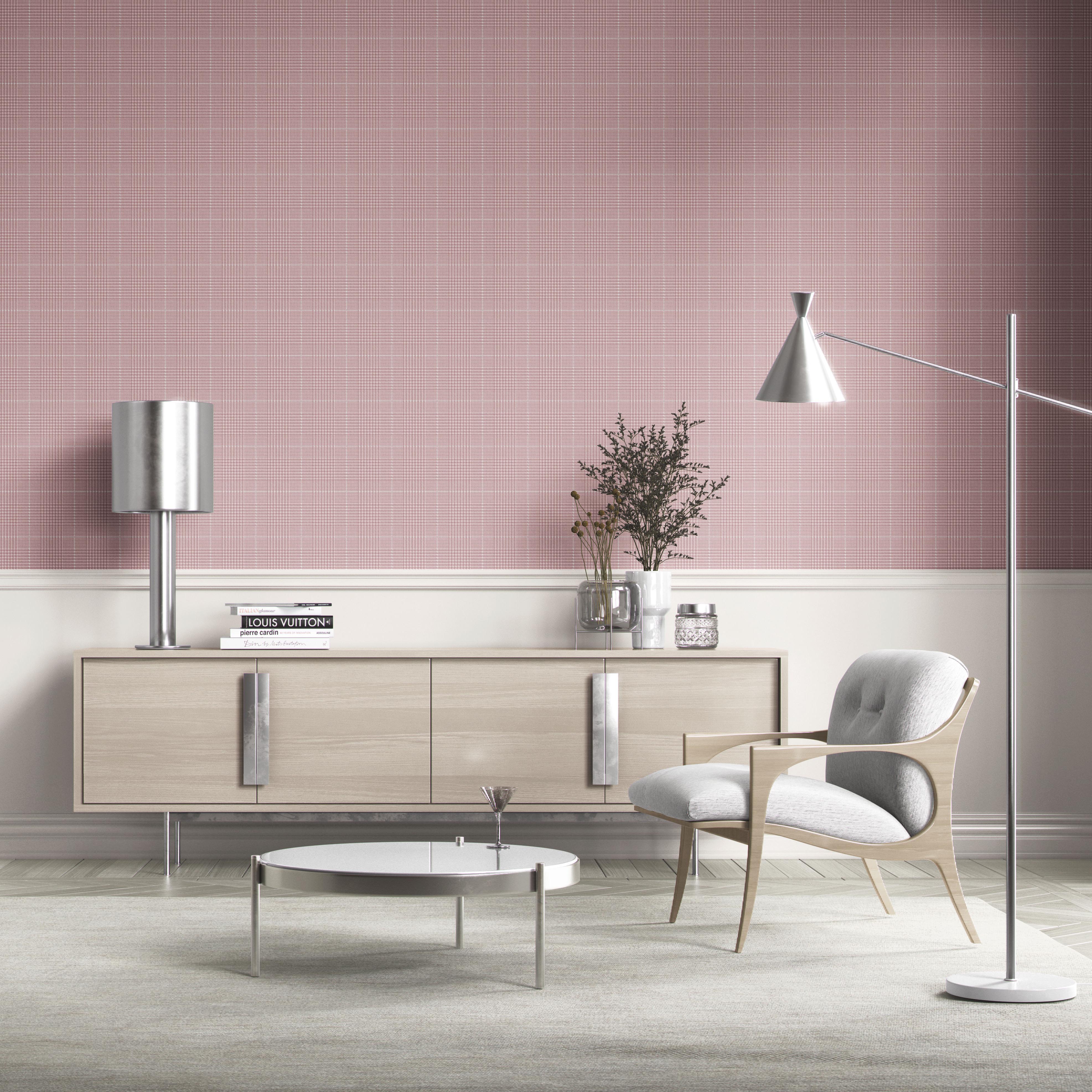Plain/ Textured Check Kitchen Wallpaper Sample (Pink)