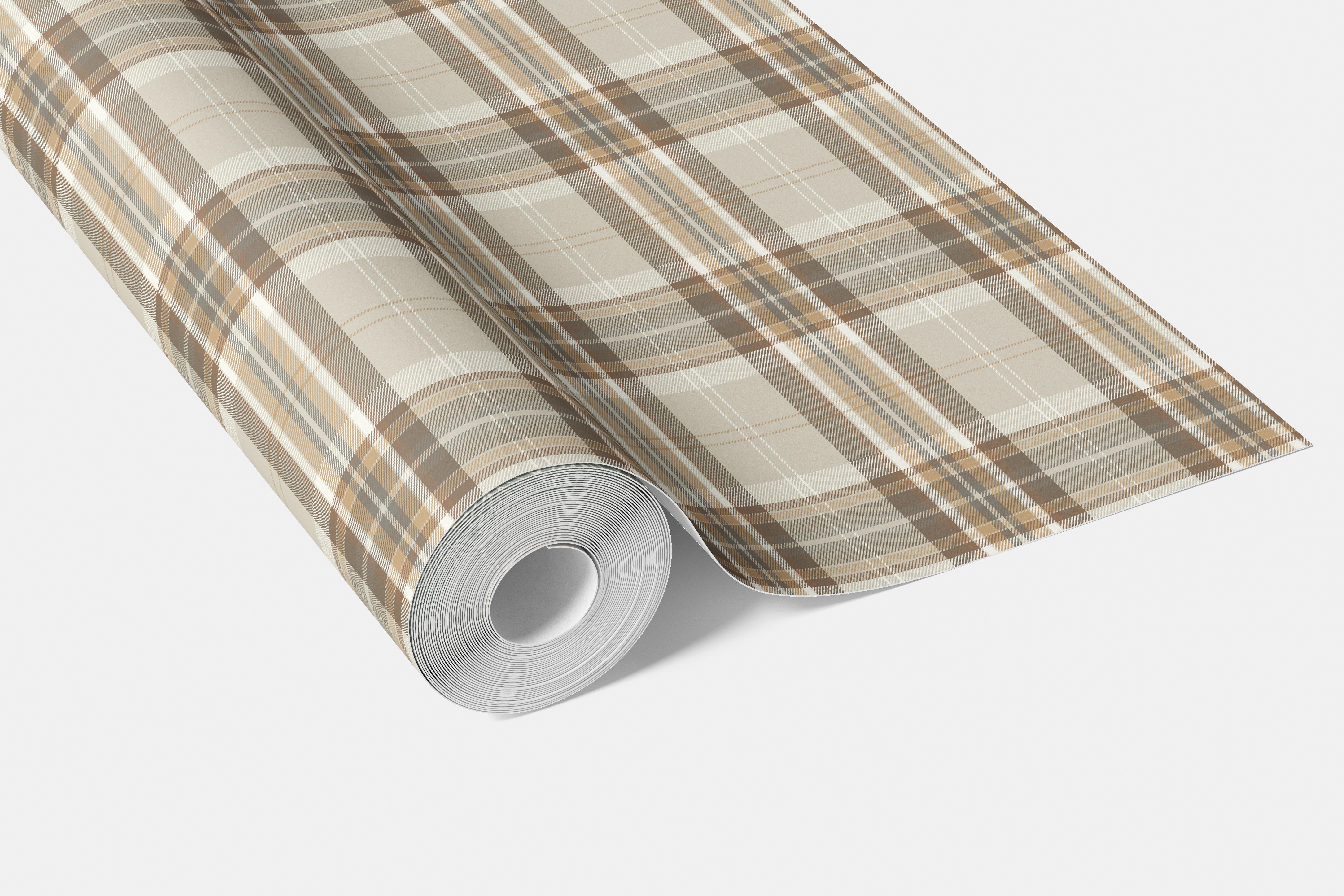 Neutral Geometric Plaid Checkered Bathroom Wallpaper Sample (Greige/ Brown/ Cream/ Warm Gray)