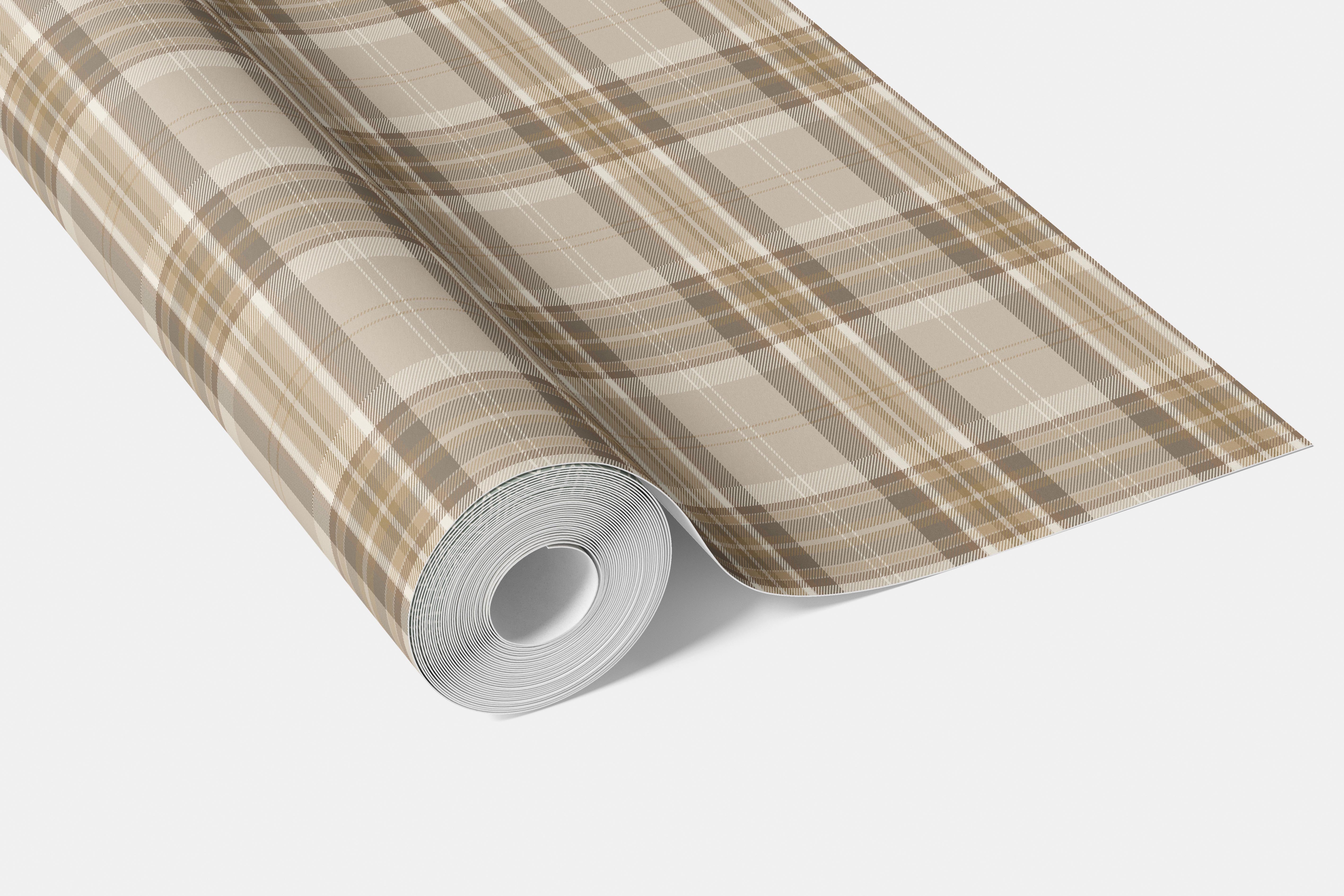 Neutral Geometric Plaid Checkered Bathroom Wallpaper Sample (Warm Taupe/ Beige/ Brown/ Cream)