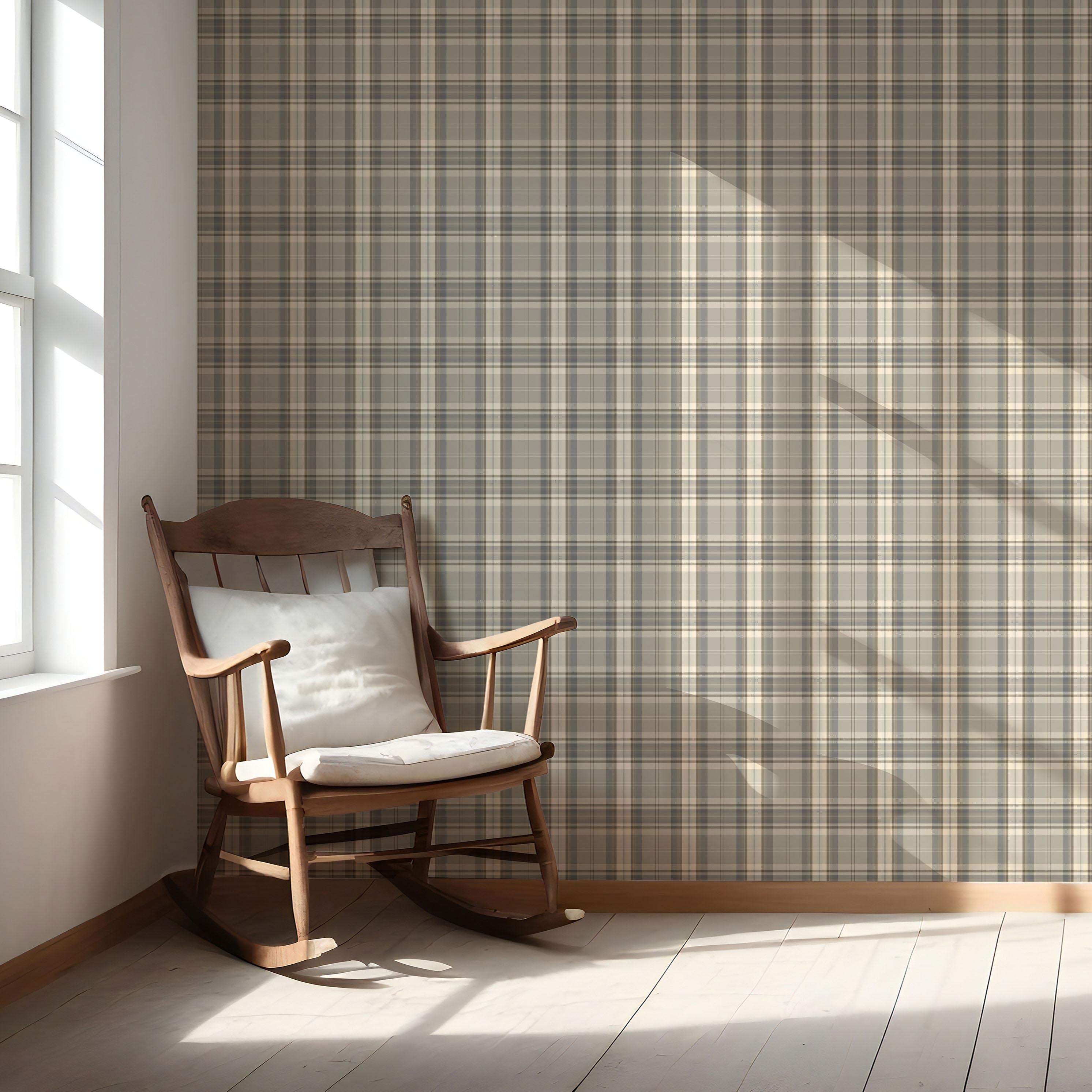 Neutral Geometric Plaid Checkered Nursery Wallpaper (Gray/ Taupe/ Greige/ Brown)