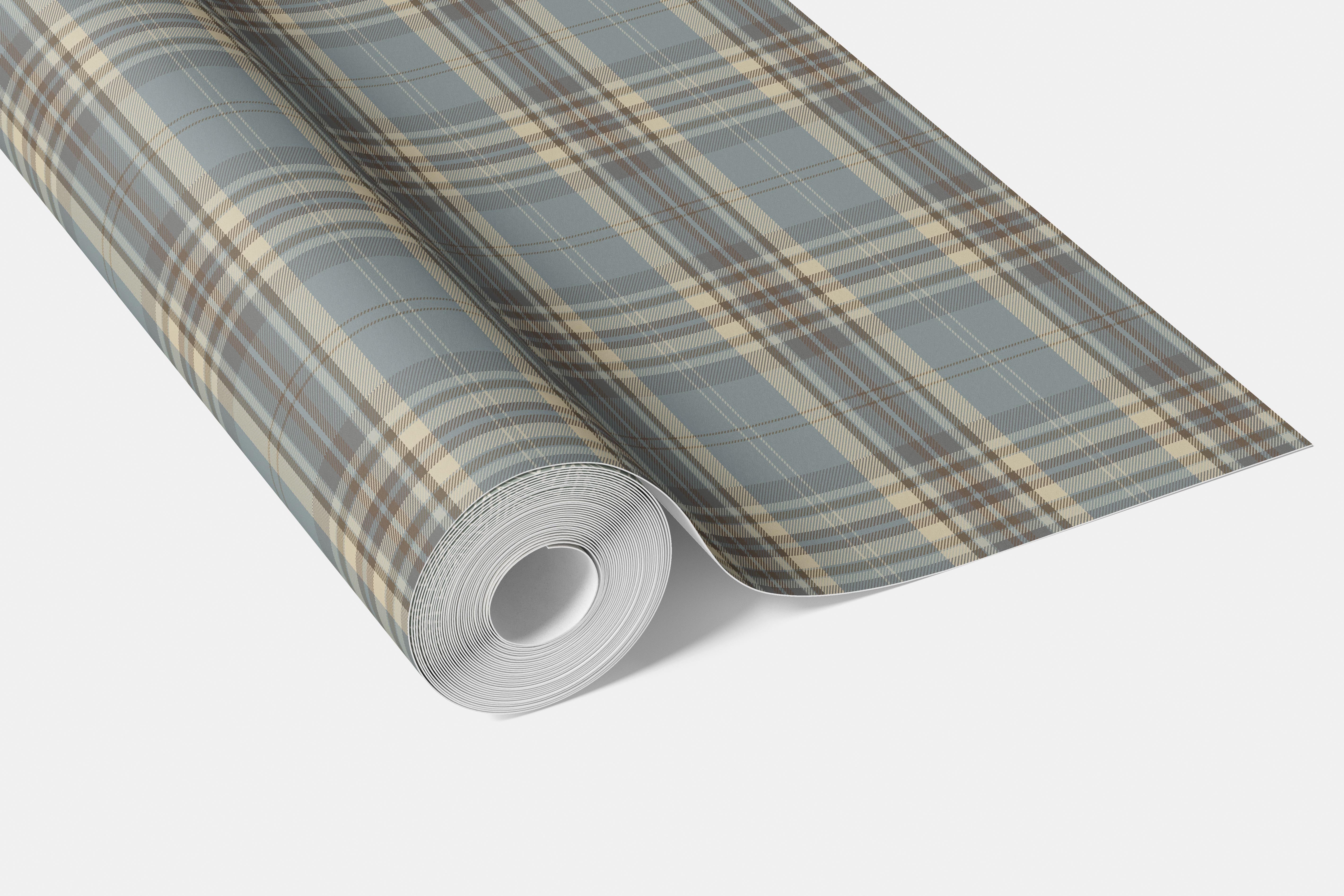 Geometric Plaid Checkered Bathroom Wallpaper Sample (Gray/ Blue/ Beige/ Brown)