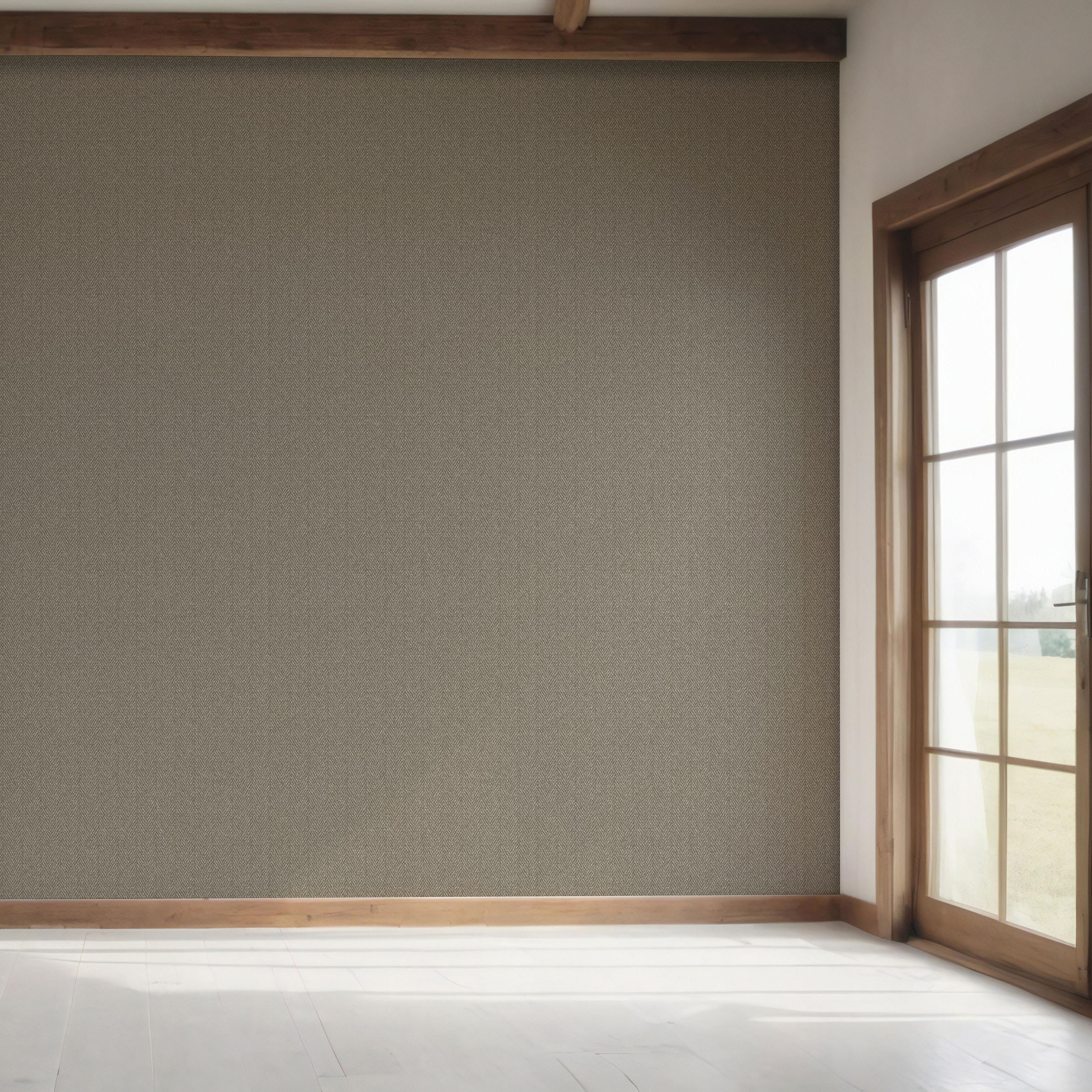 Neutral Herringbone Textured Bedroom Wallpaper Sample (Brown/ Warm Gray)