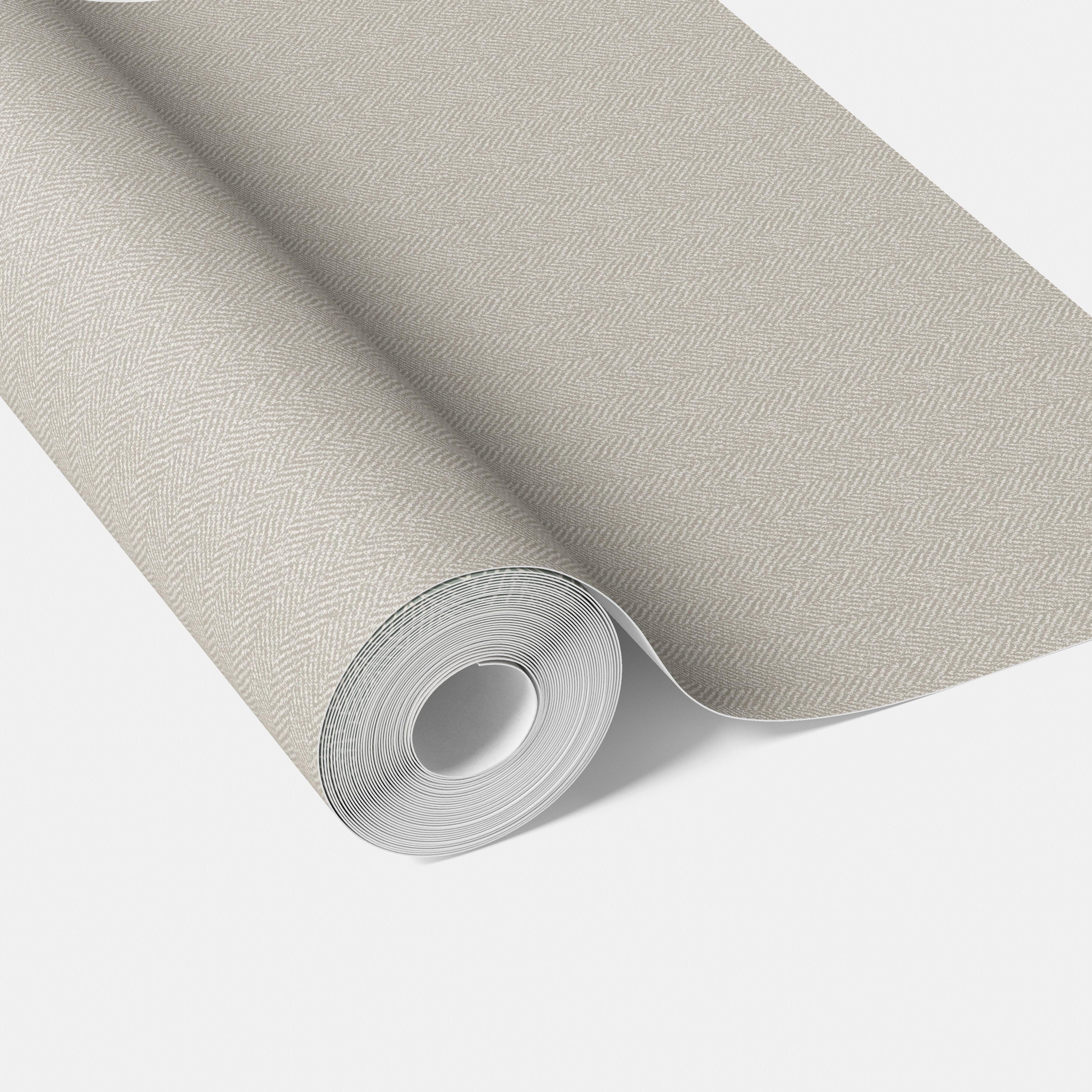 Neutral Herringbone Textured Traditional Wallpaper Sample (Greige/ Light Gray)