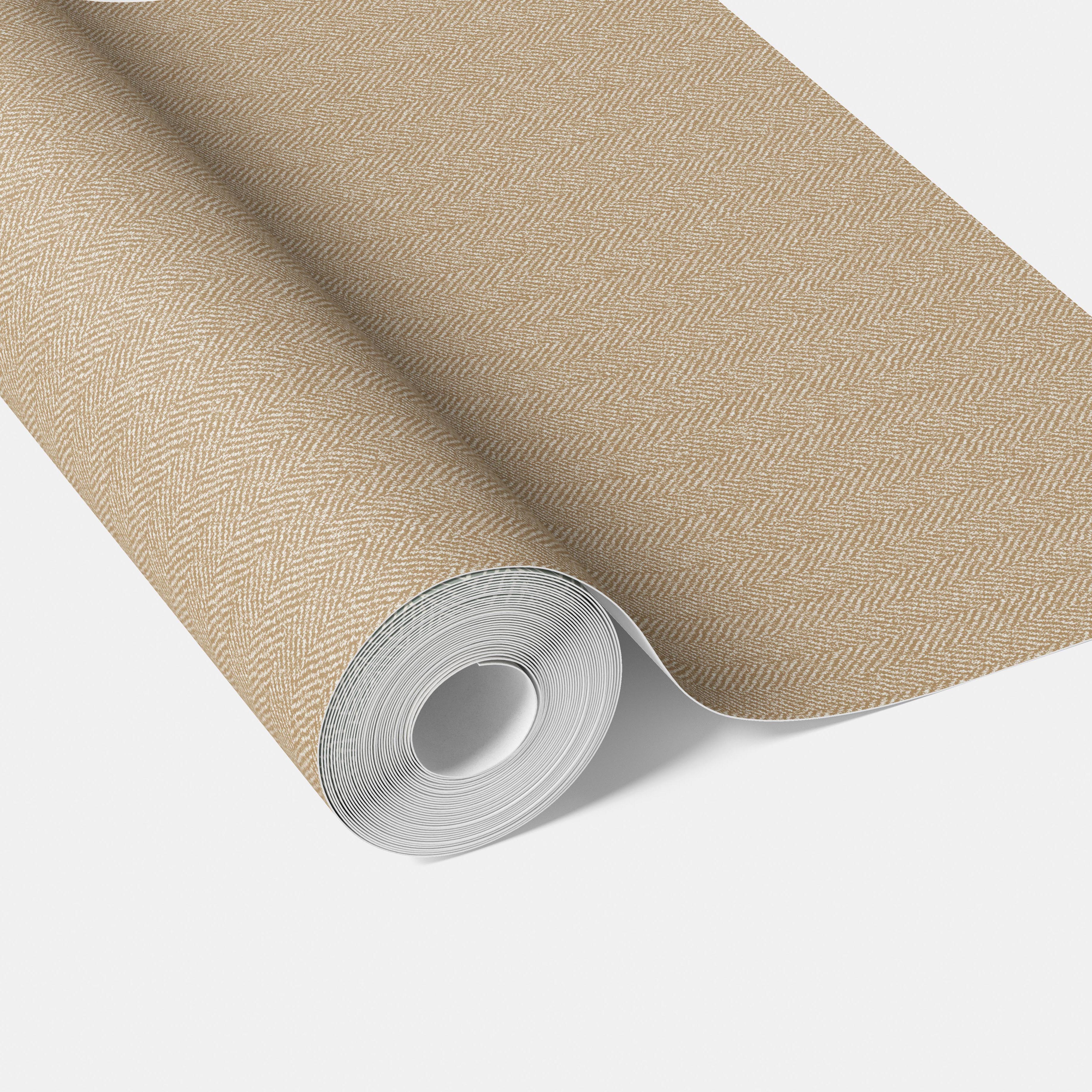 Neutral Herringbone Textured Traditional Wallpaper (Gold Beige/ Khaki)