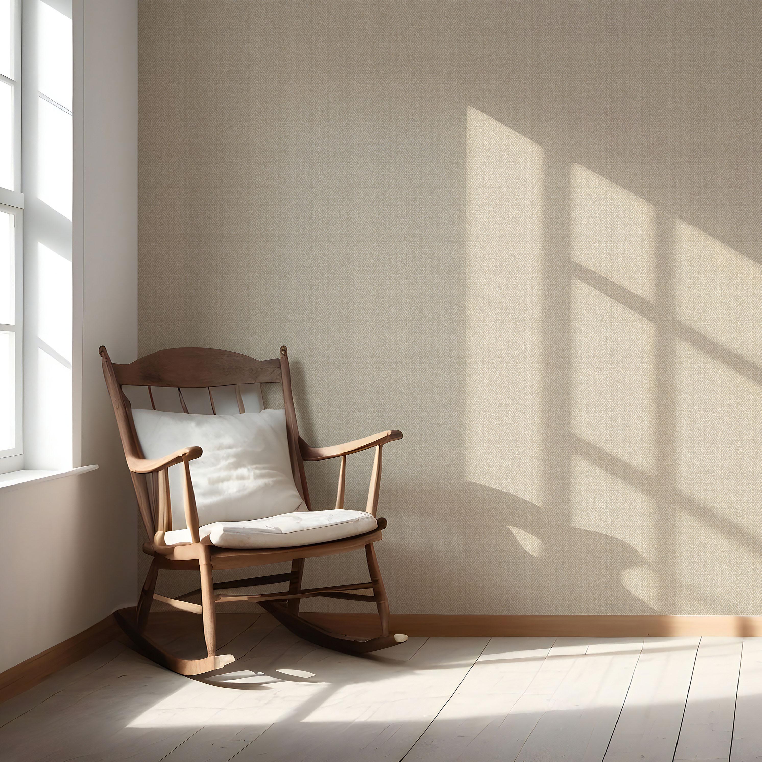 Neutral Herringbone Textured Nursery Wallpaper Sample (Light Beige)