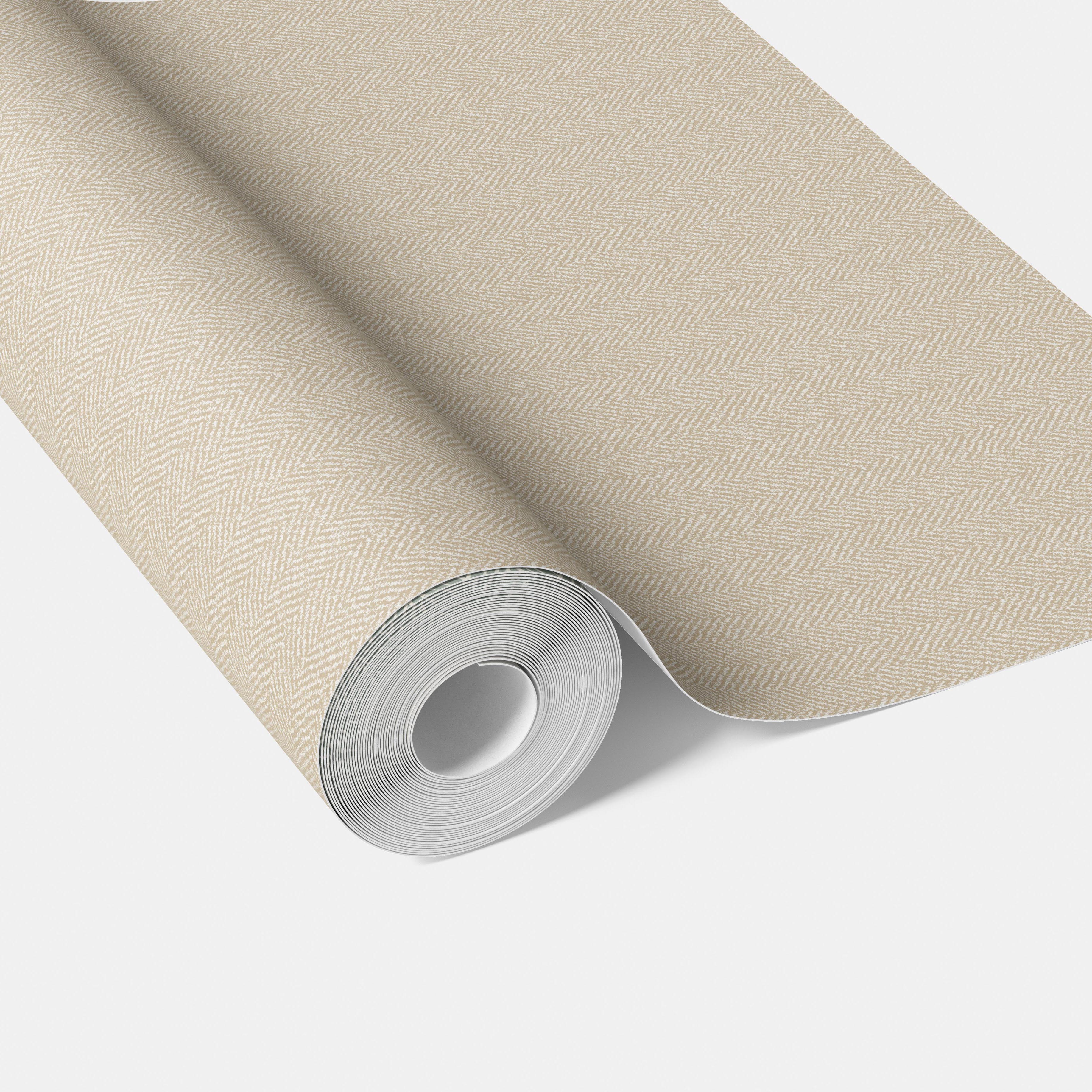 Neutral Herringbone Textured Traditional Wallpaper (Light Beige)
