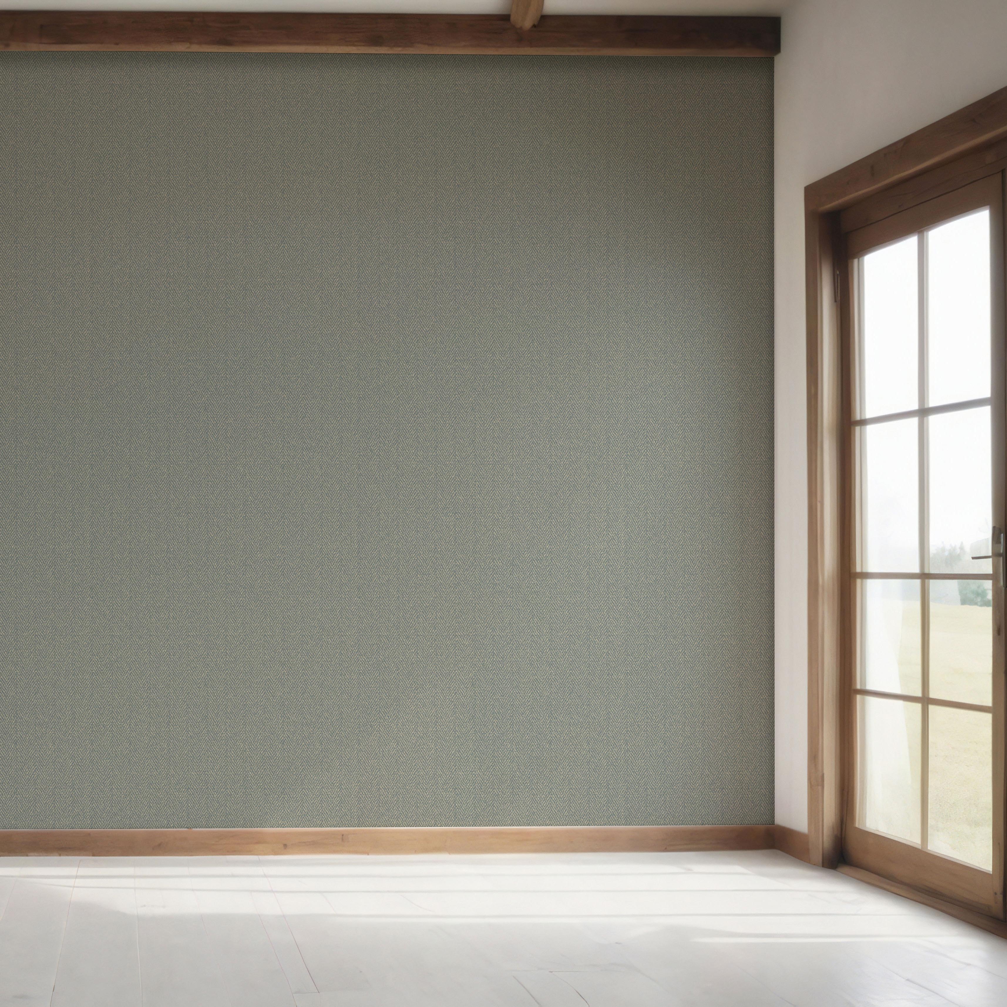 Neutral Herringbone Textured Bedroom Wallpaper (Gray)