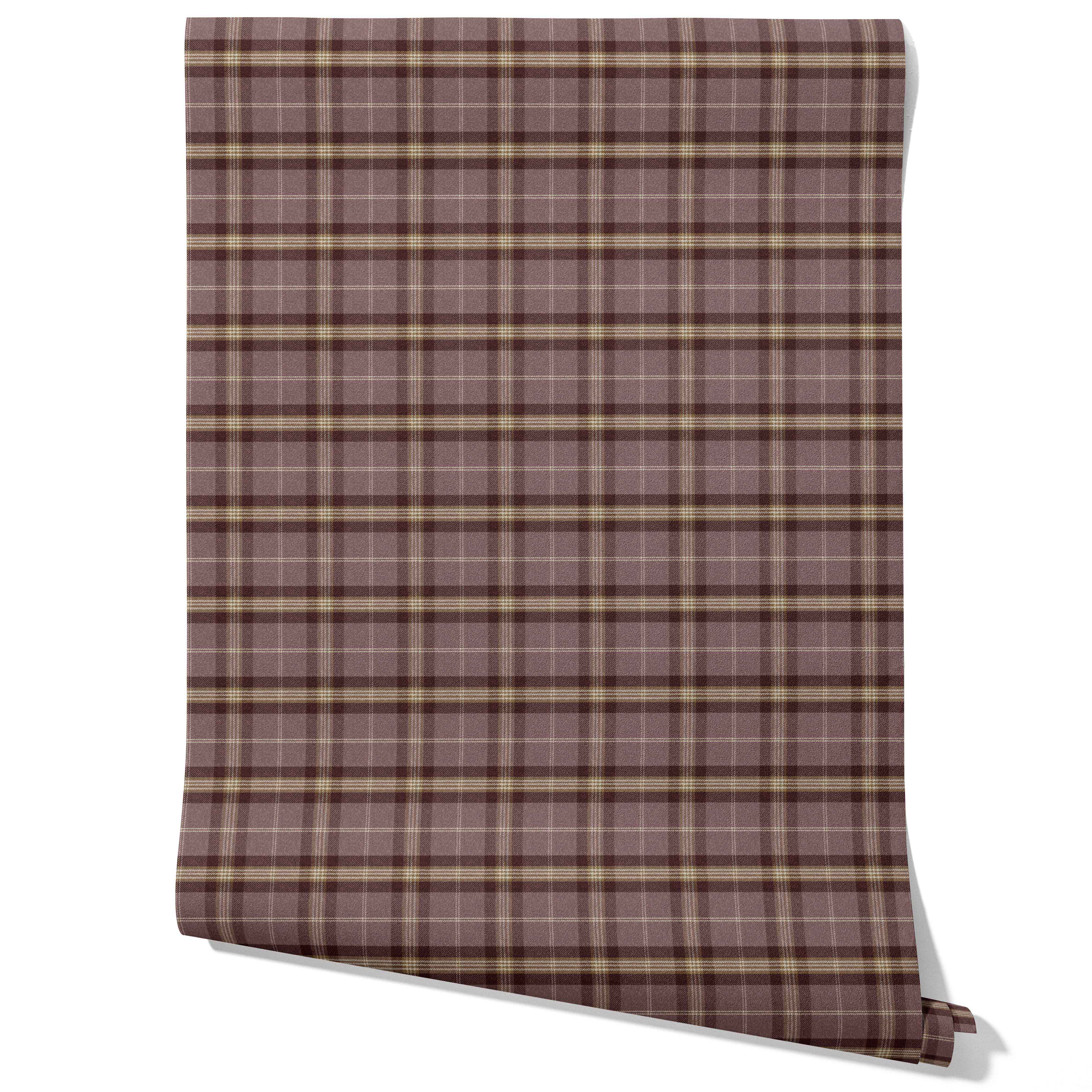 Geometric Plaid Checkered Traditional Wallpaper Sample (Purple/ Mauve/ Pink/ Cream)