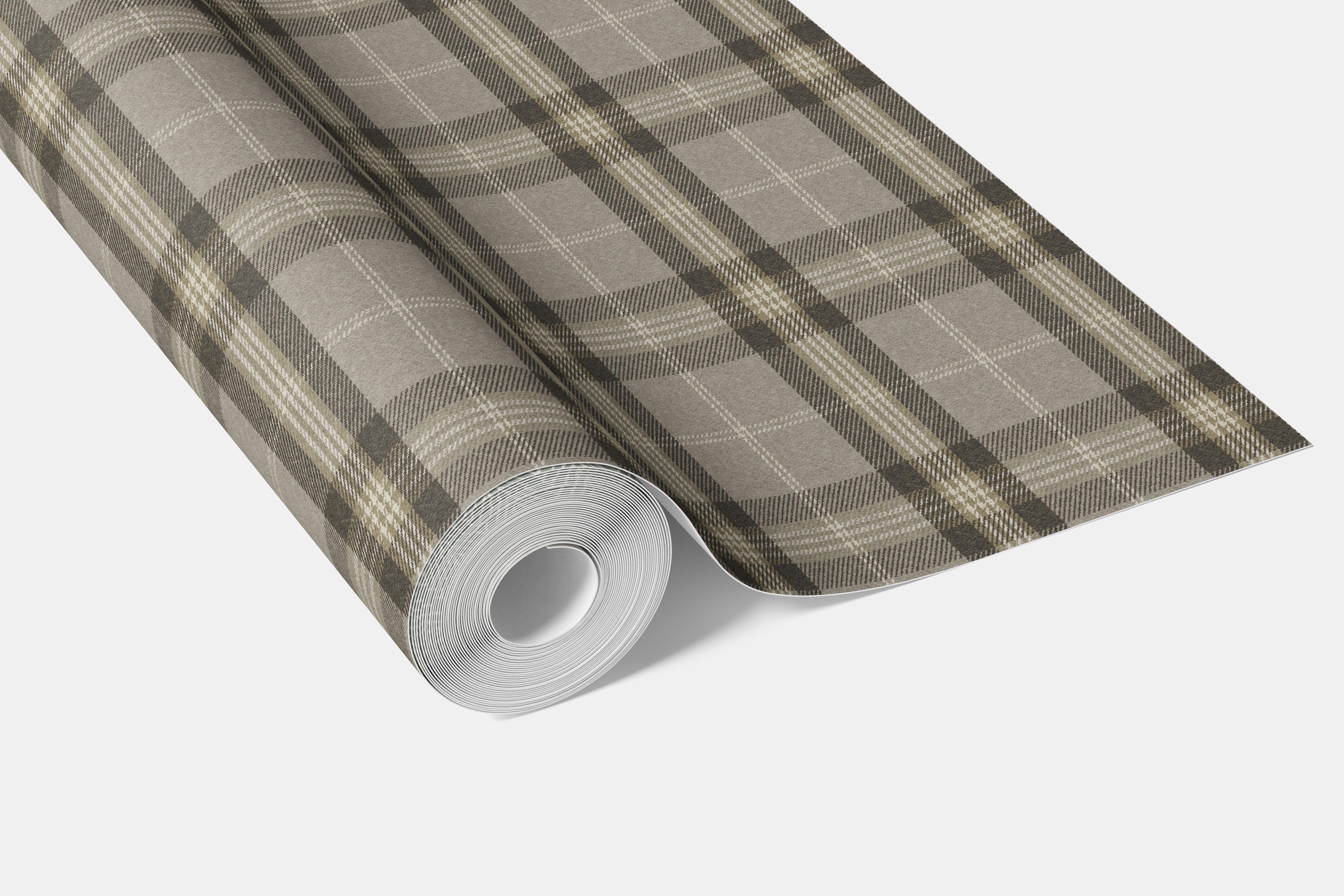Geometric Plaid Checkered Bathroom Wallpaper (Gray/ Cedar Brown)