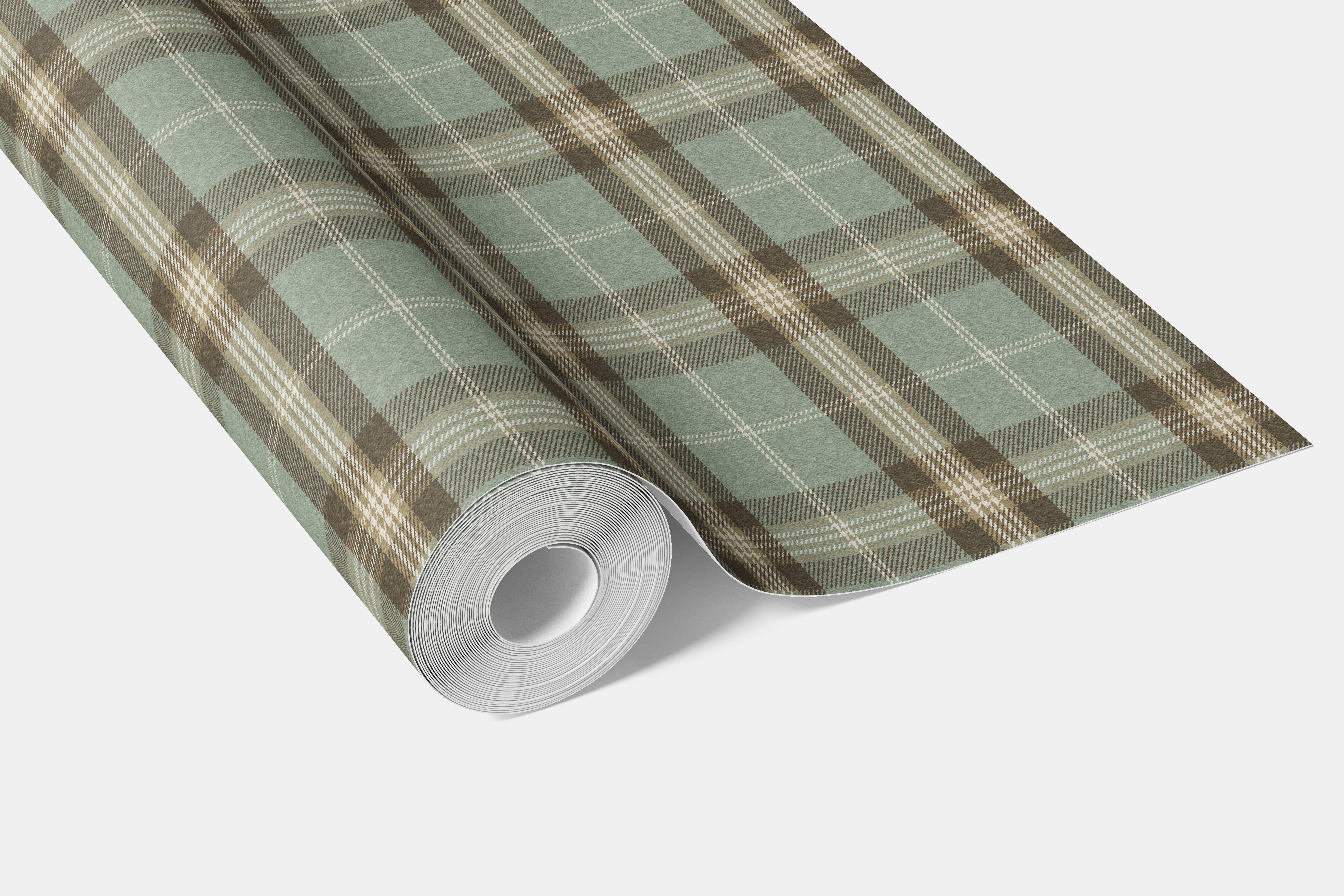 Geometric Plaid Checkered Bathroom Wallpaper Sample (Green/ Brown/ Beige)