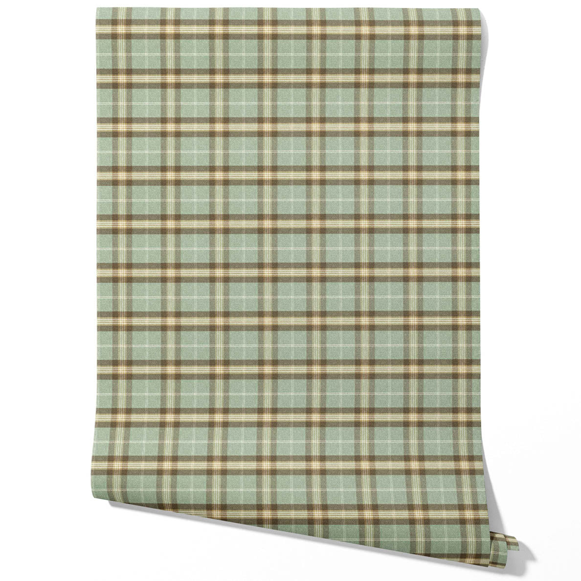 Geometric Plaid Checkered Traditional Wallpaper Sample (Green/ Brown/ Beige)