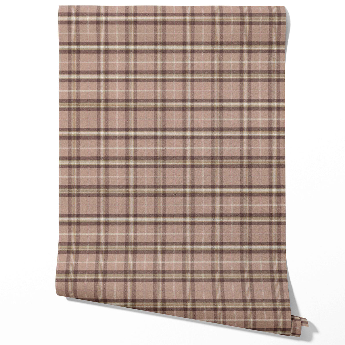 Geometric Plaid Checkered Traditional Wallpaper (Blush Rose Pink/ Brown/ Beige)