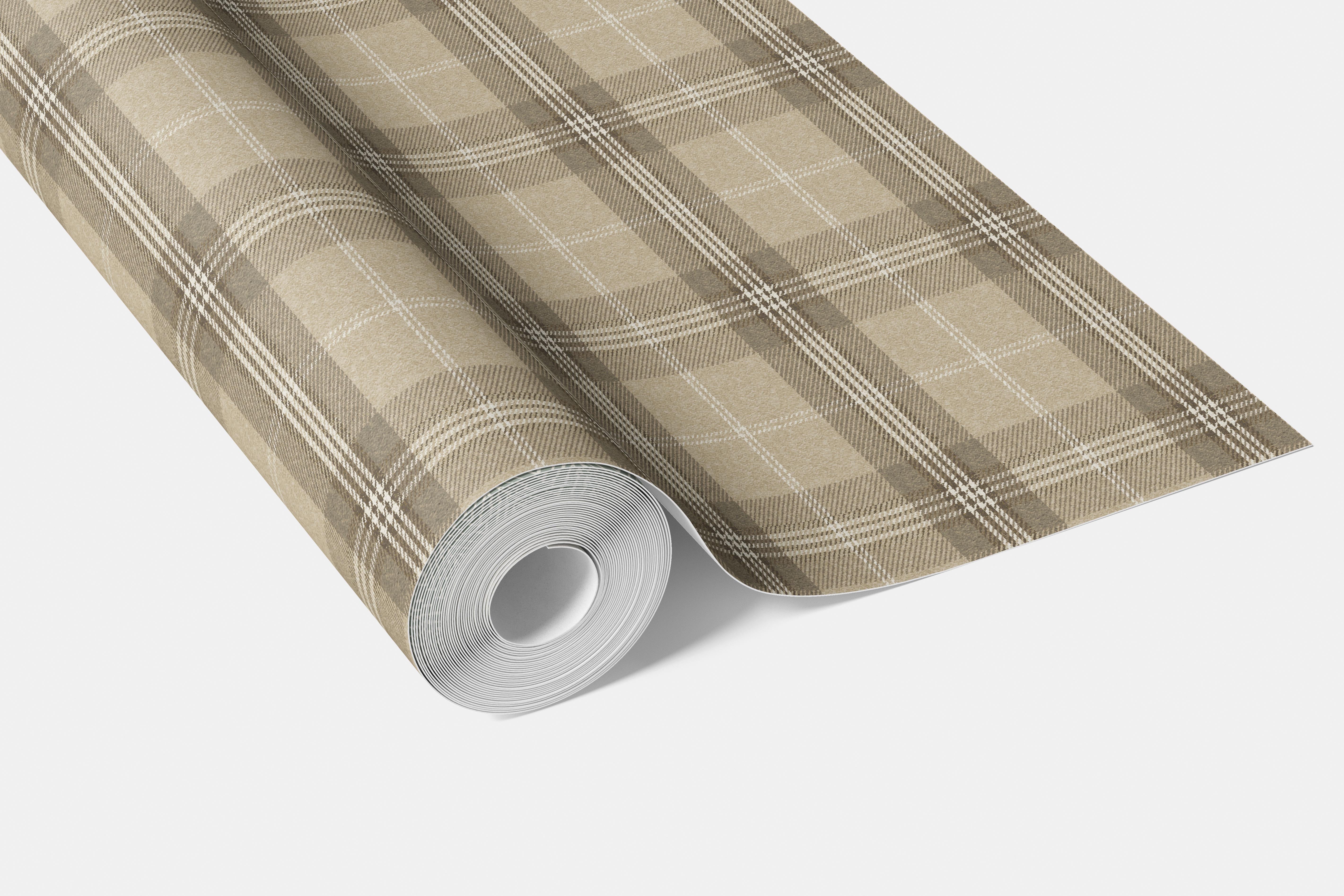 Neutral Geometric Plaid Checkered Bathroom Wallpaper Sample (Beige/ Brown/ Taupe)