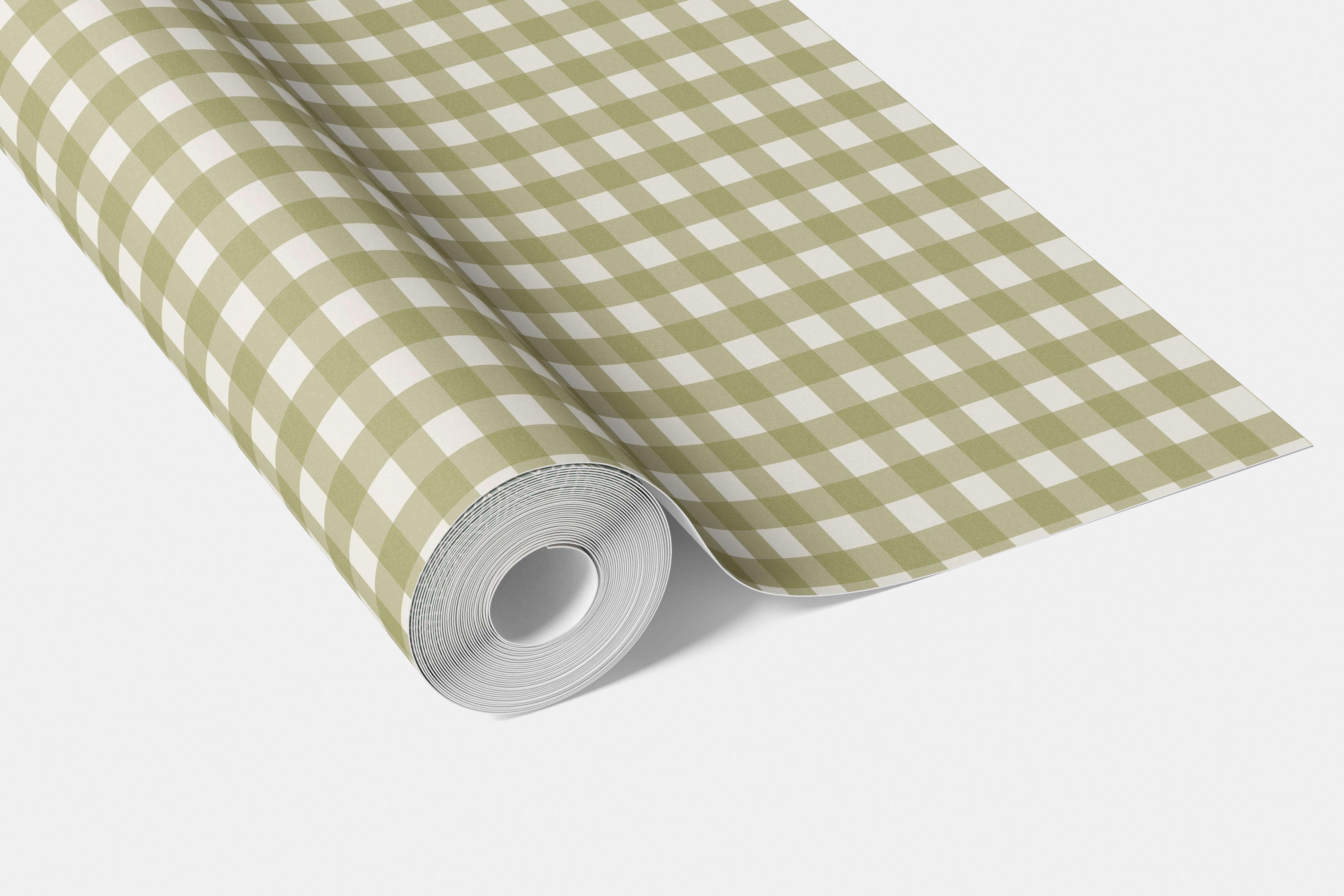 Geometric Gingham Checkered Living Room Wallpaper Sample (Green)