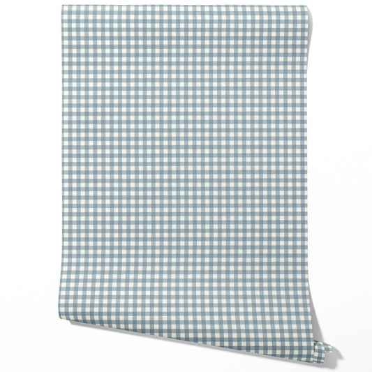 Geometric Gingham Checkered Traditional Wallpaper Sample (Blue)