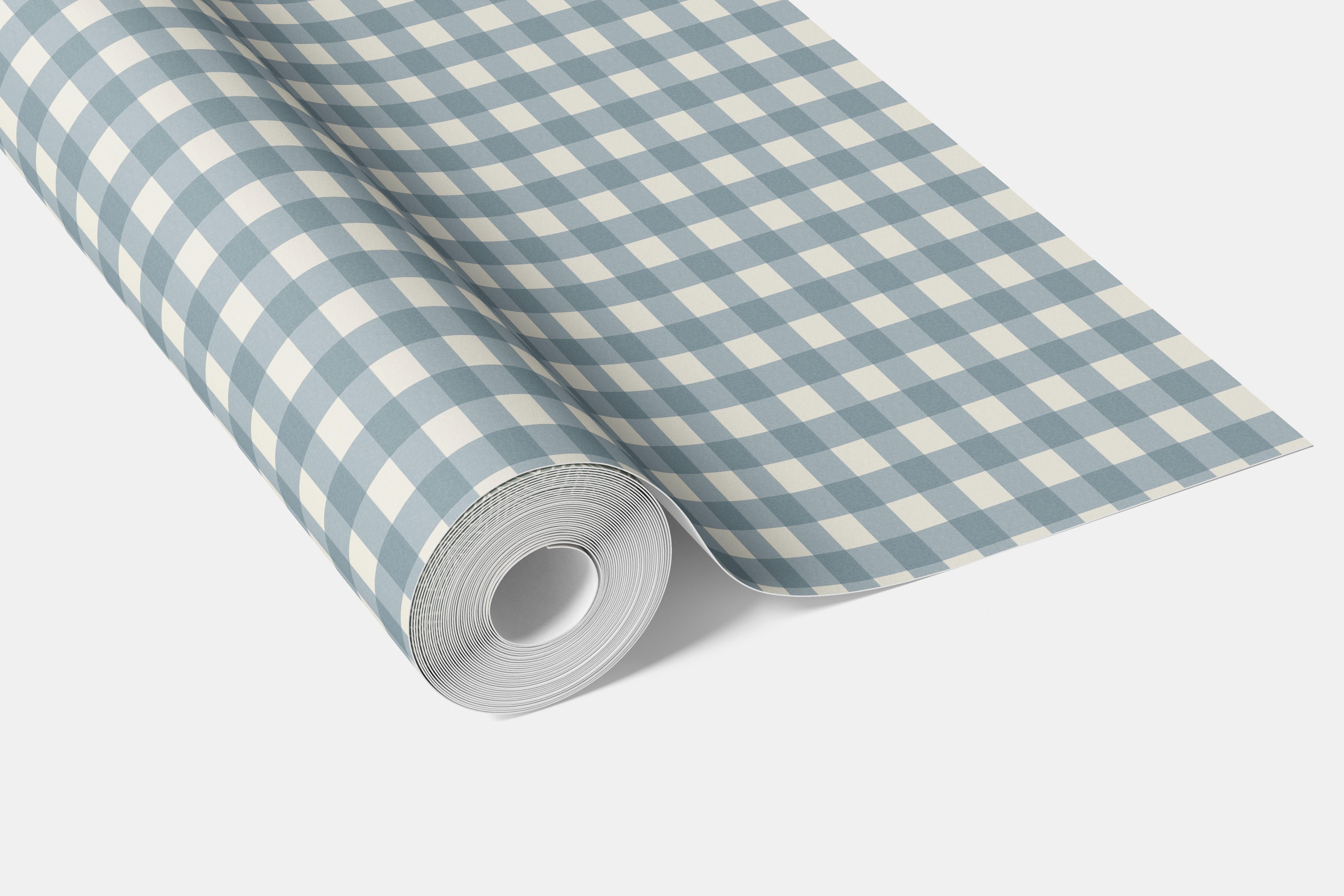 Geometric Gingham Checkered Living Room Wallpaper Sample (Blue)