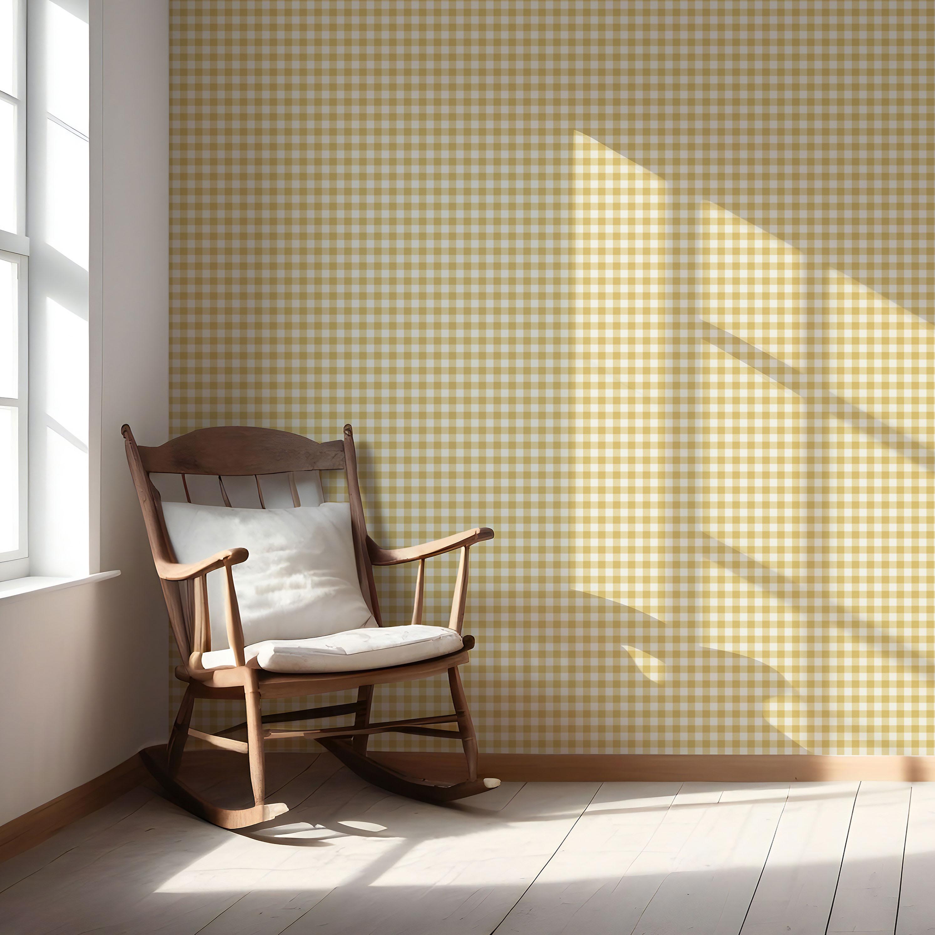Geometric Gingham Checkered Nursery Wallpaper (Yellow)