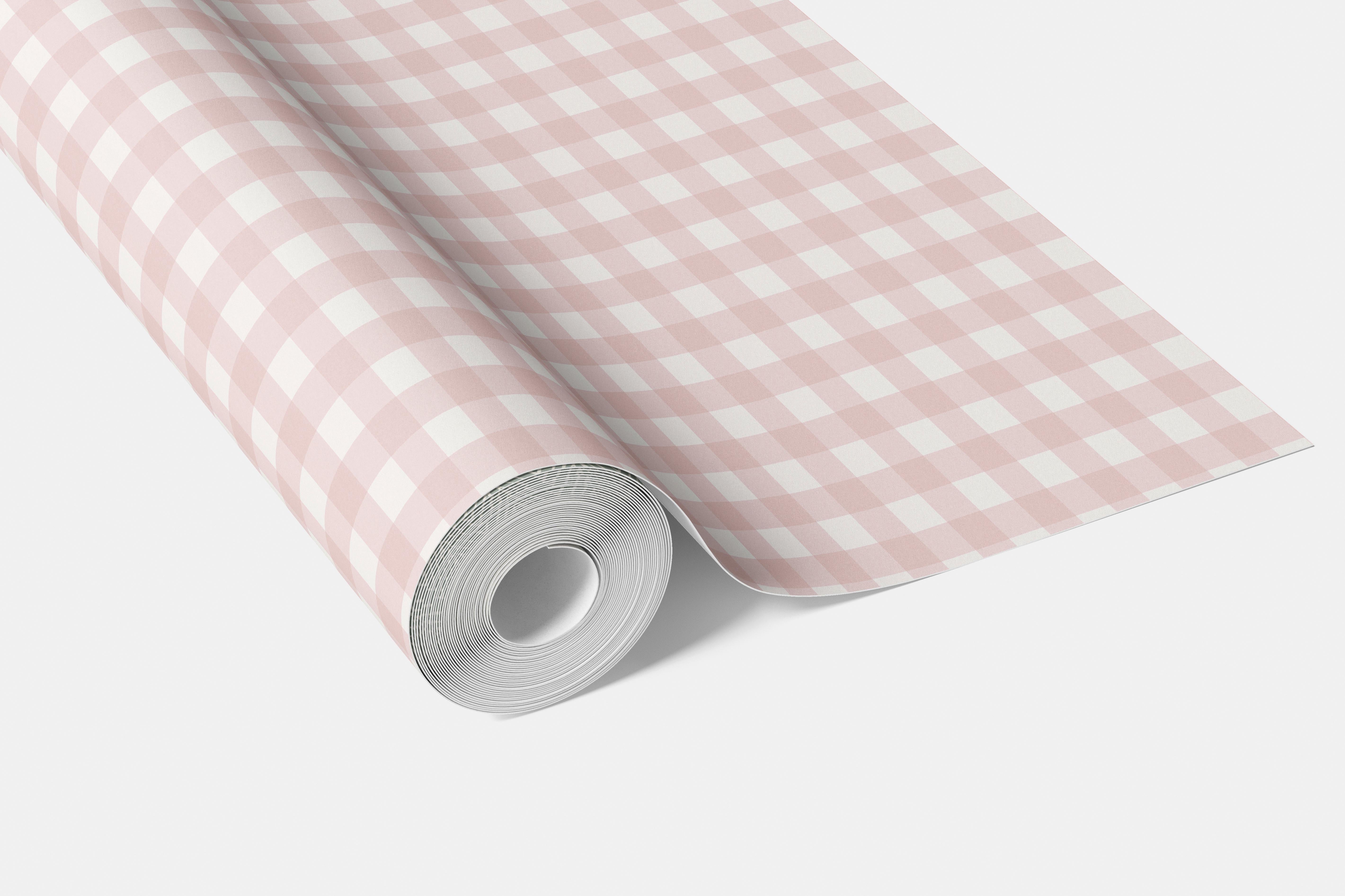 Geometric Gingham Checkered Living Room Wallpaper Sample (Pink)