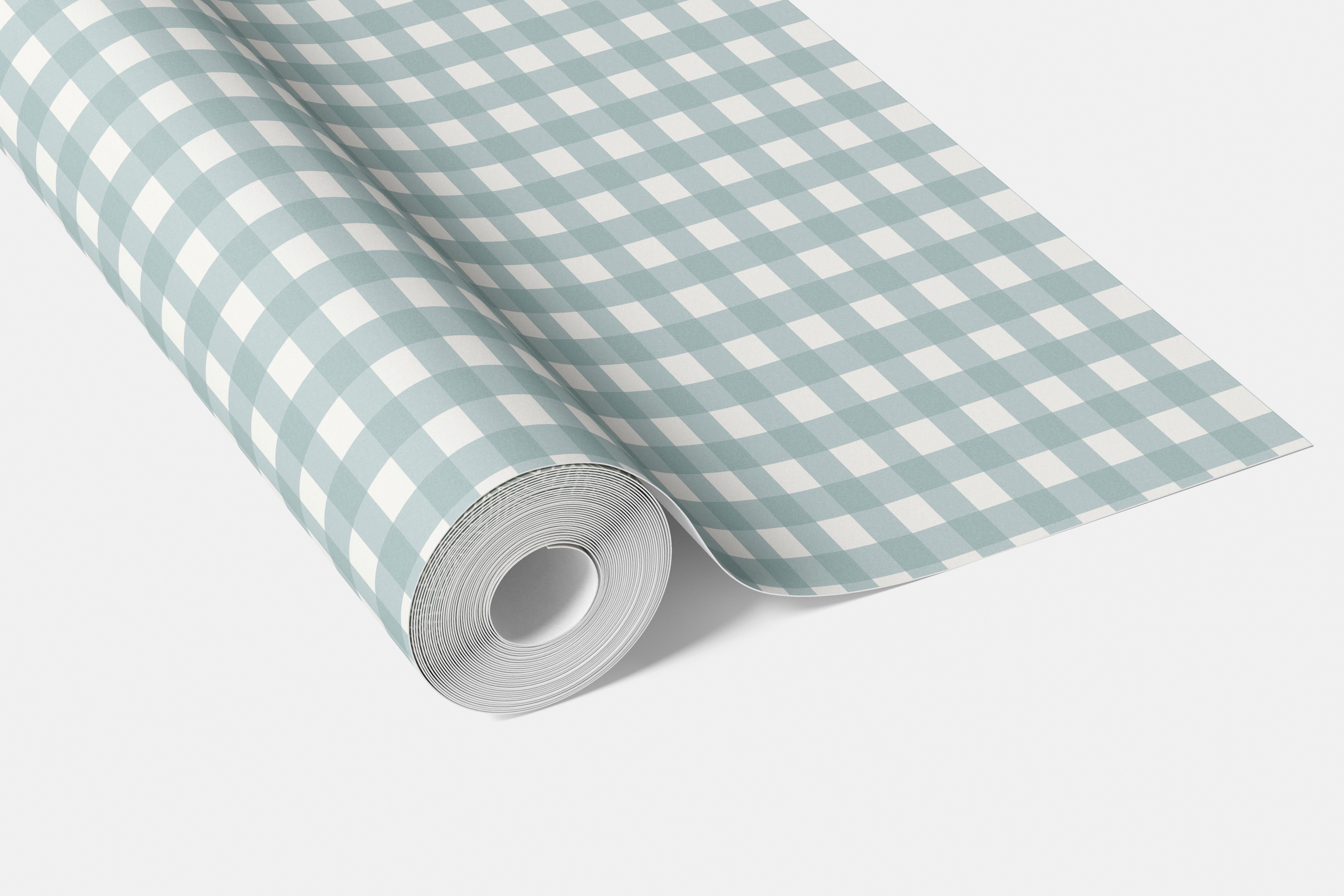 Geometric Gingham Checkered Living Room Wallpaper Sample (Seaglass Blue)