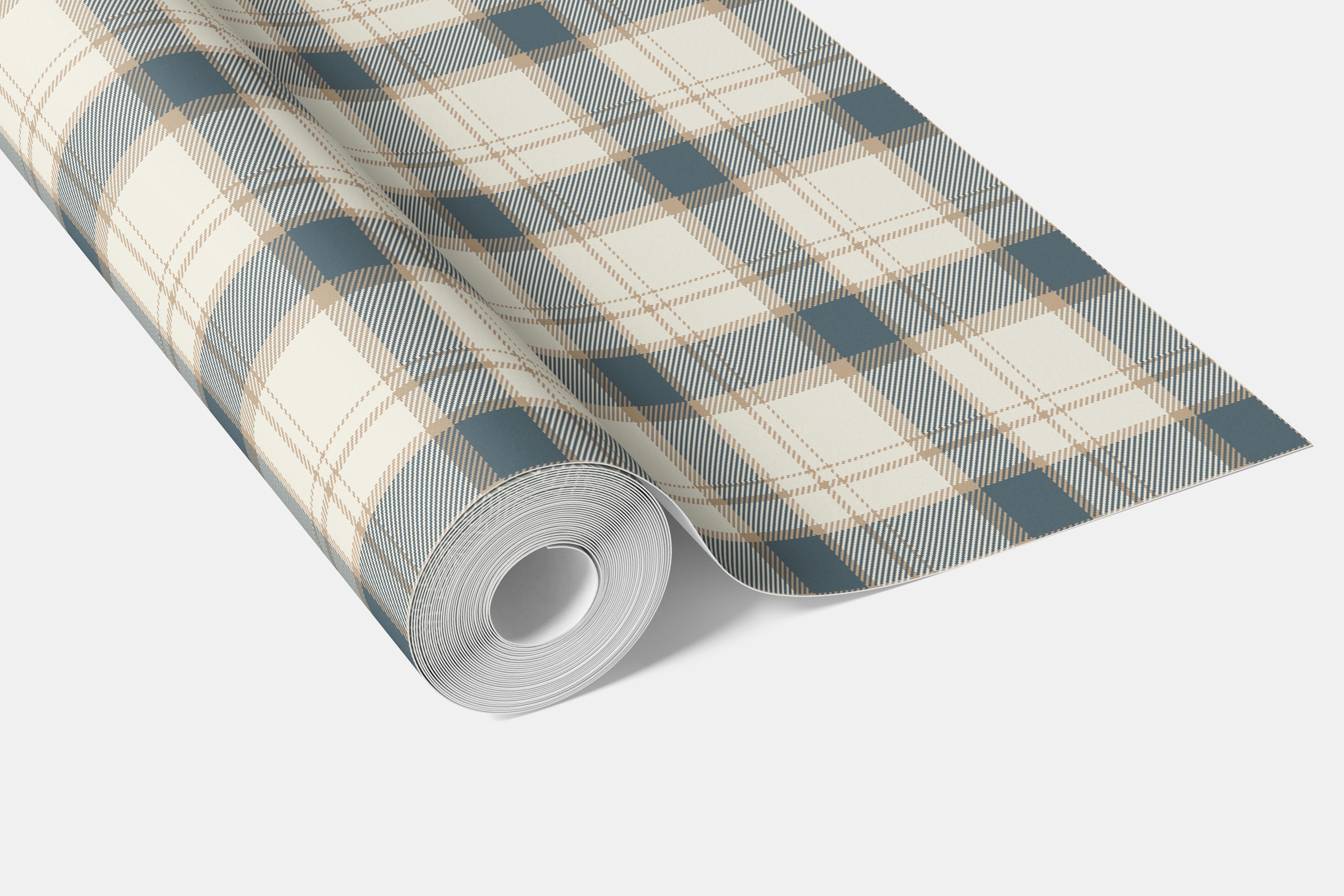 Neutral Geometric Plaid Checkered Bathroom Wallpaper (Teal Blue/ Off-White/ Beige)