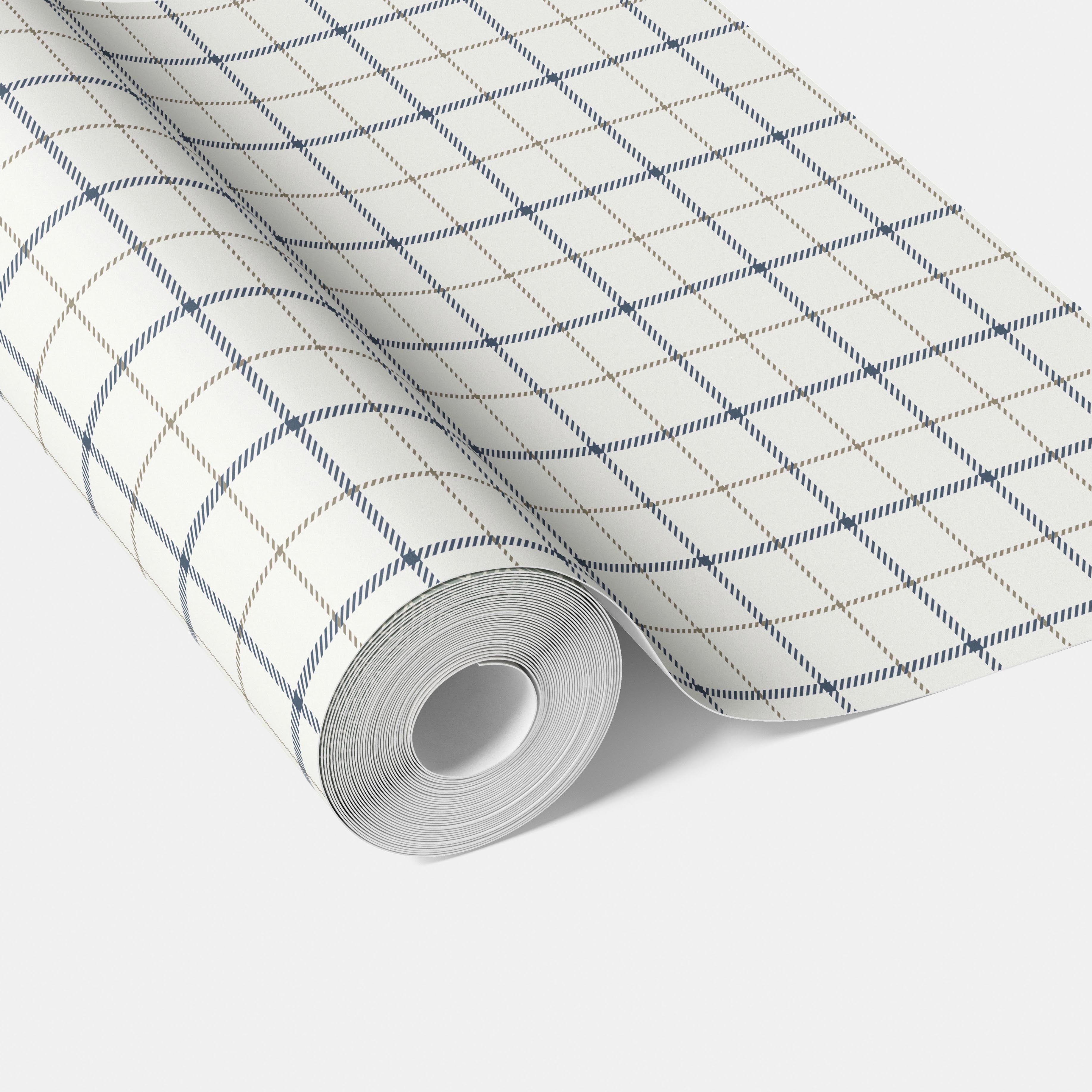 Windowpane Checkered/ Plaid Traditional Wallpaper (Navy Blue/ White/ Taupe)