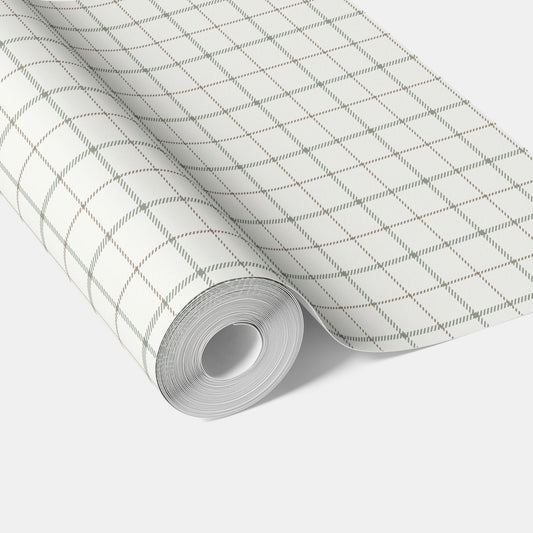 Windowpane Checkered/ Plaid Traditional Wallpaper Sample Green/ White/ Taupe