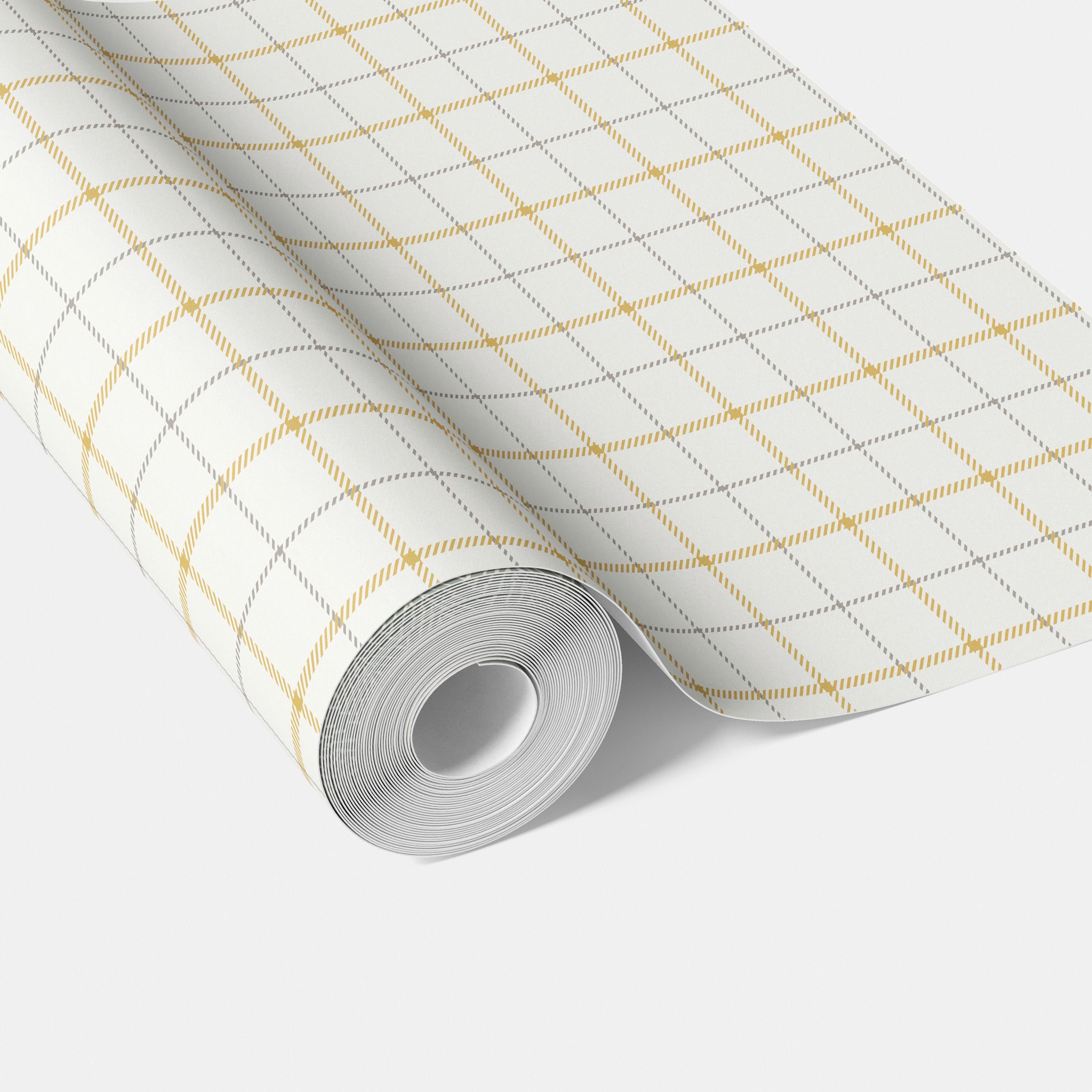 Windowpane Checkered/ Plaid Traditional Wallpaper (Mustard Yellow/ White/ Taupe)