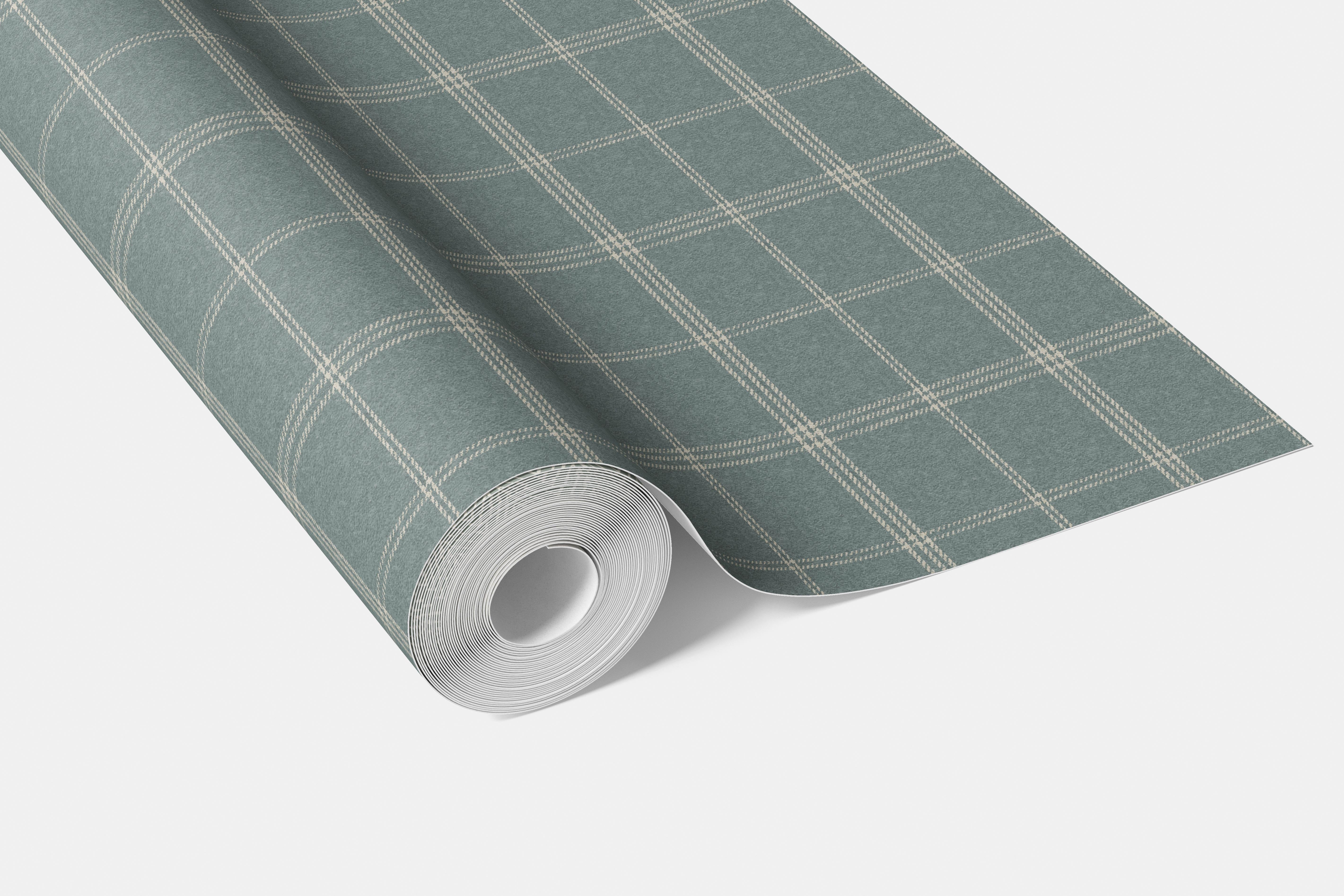 Geometric Plaid Checkered Bathroom Wallpaper Sample (Teal Blue/ Gray)