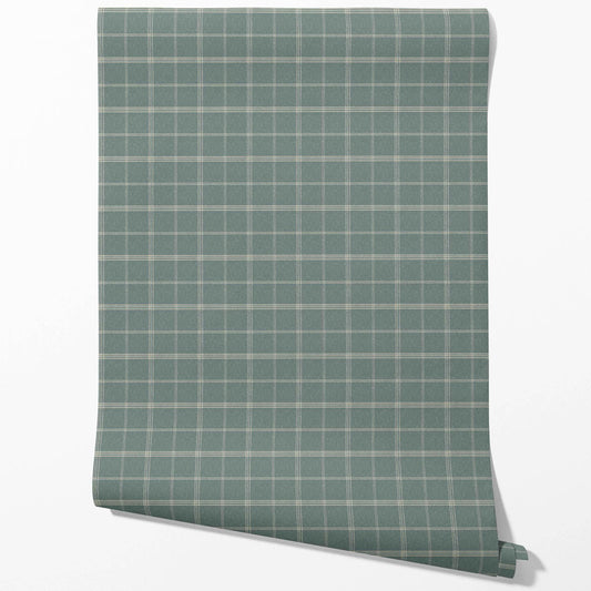Geometric Plaid Checkered Traditional Wallpaper (Blue-Gray)