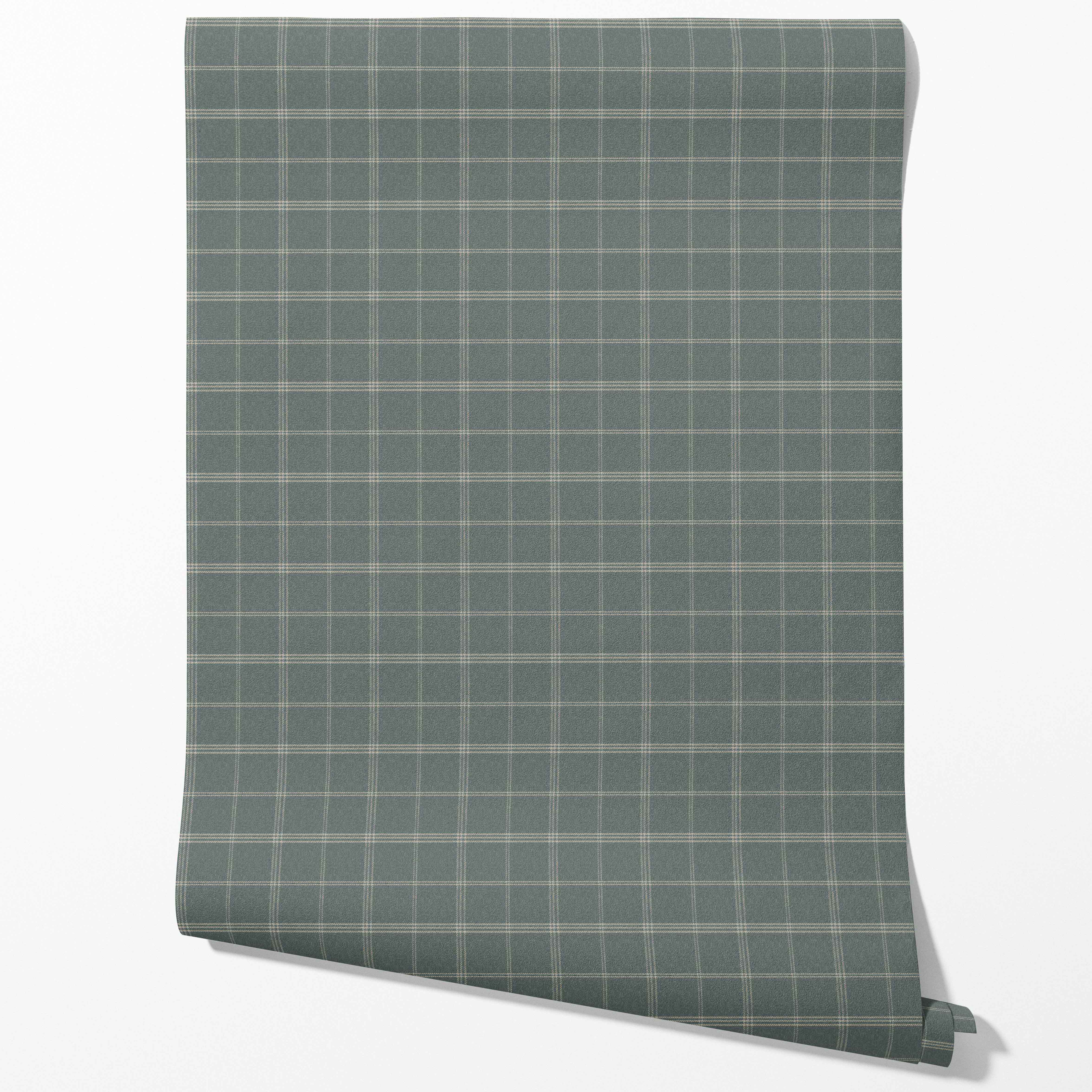 Geometric Plaid Checkered Traditional Wallpaper Sample (Blue-Gray)