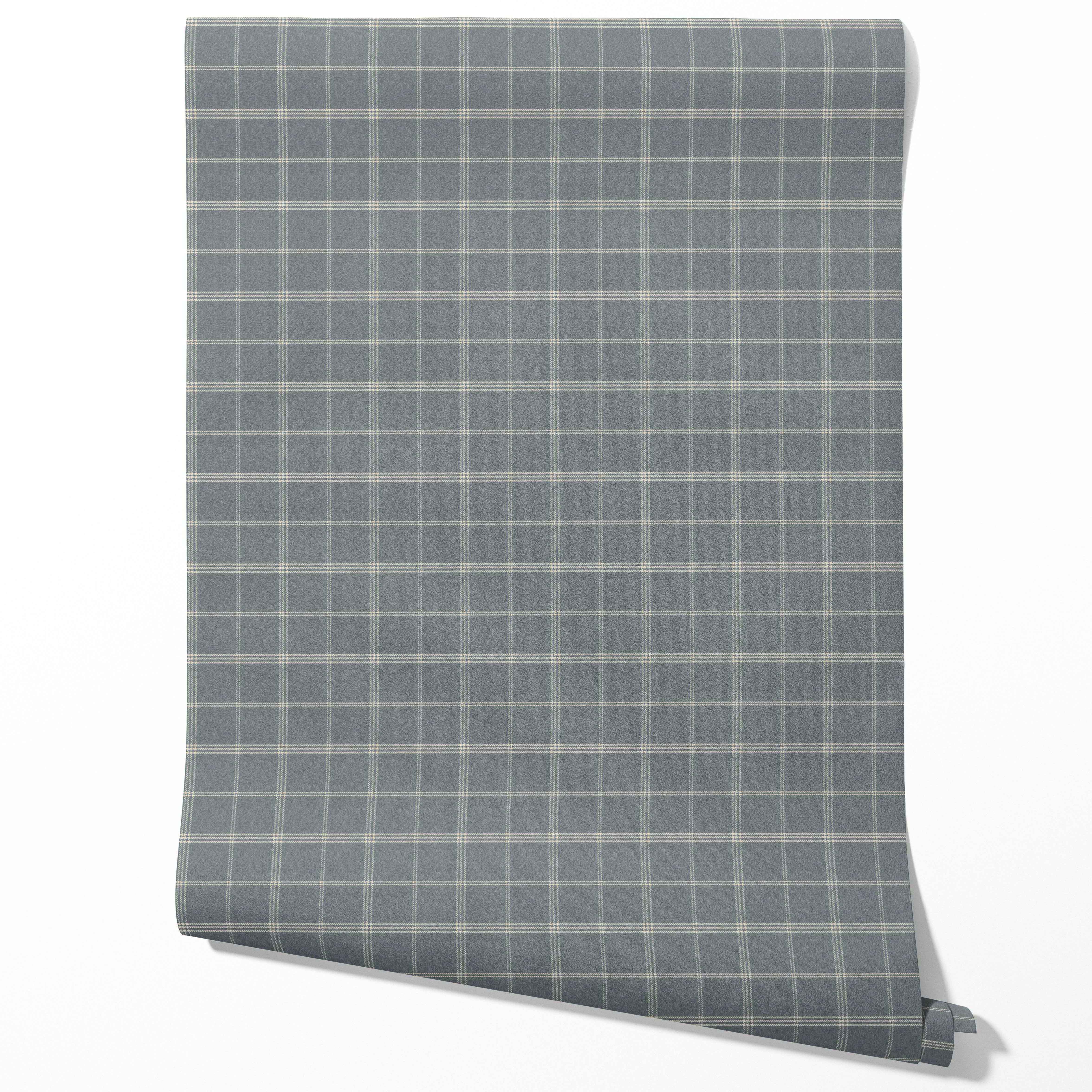 Neutral Geometric Plaid Checkered Traditional Wallpaper Sample (Slate Blue)