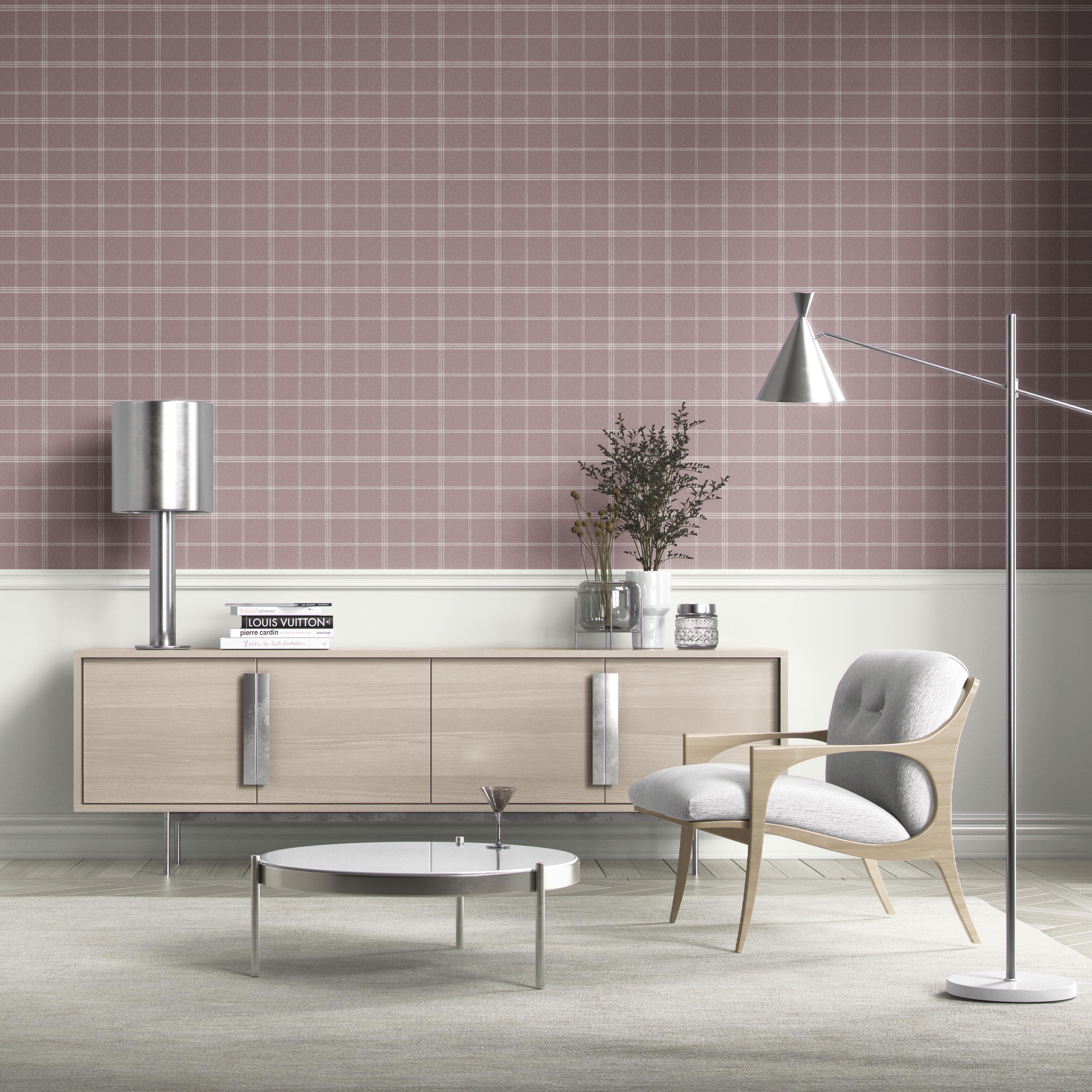 Geometric Plaid Checkered Kitchen Wallpaper Sample (Mauve/ Muted Pink)